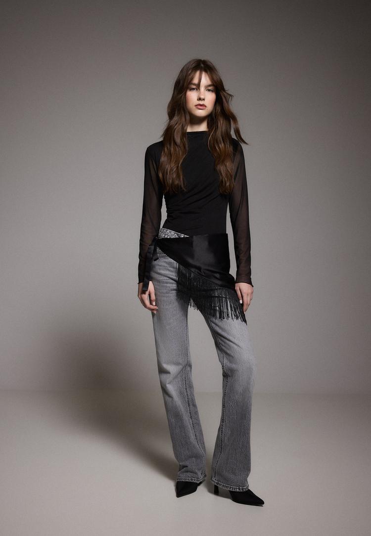 Stradivarius Τούλινο Κορμάκι Με Σούρες Μαύρο Xs