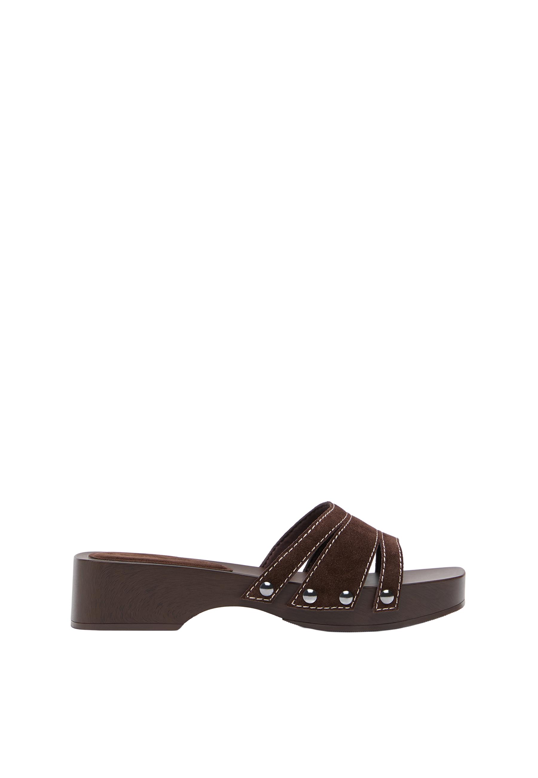 Flat leather mules — BROWN
