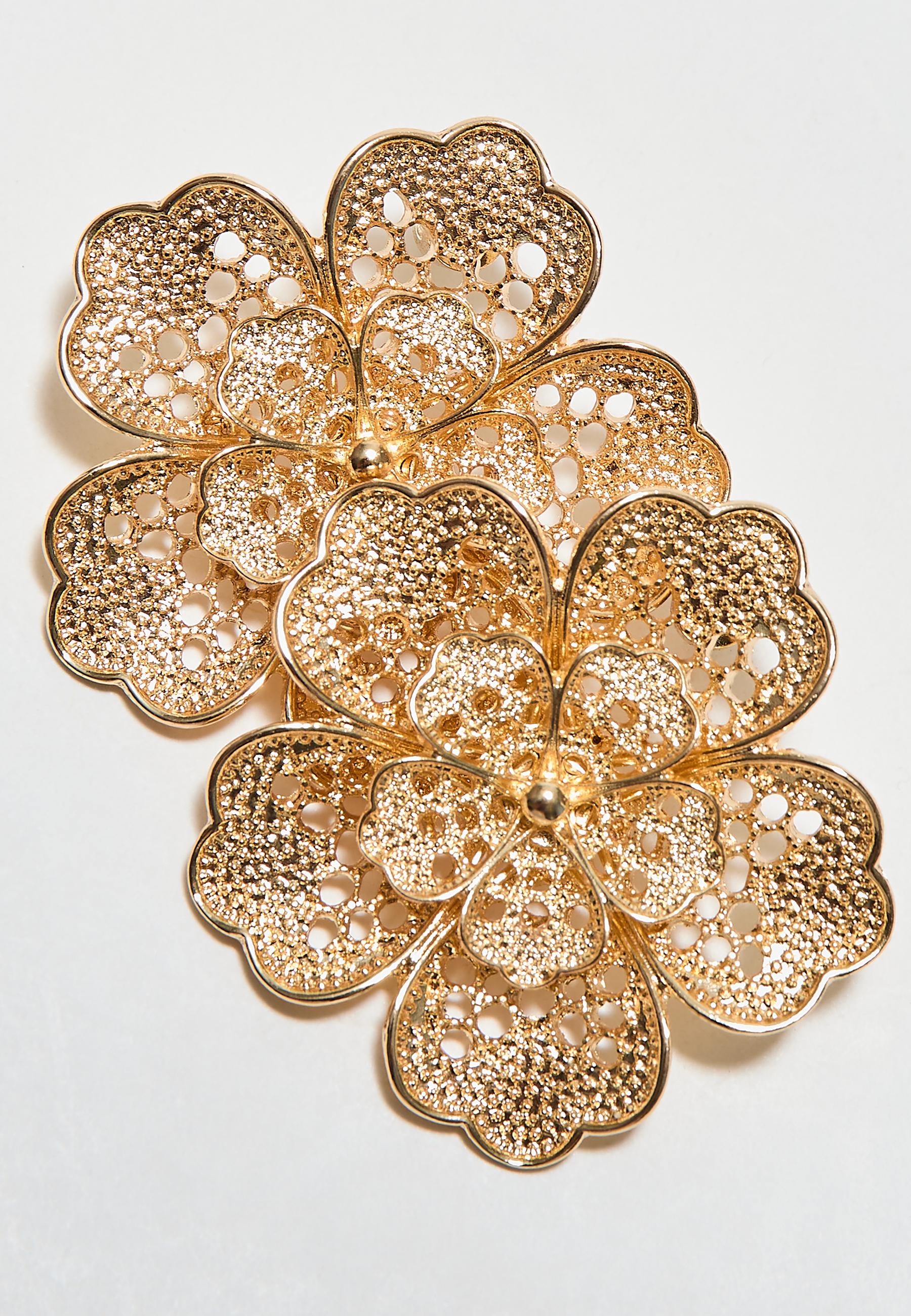 Lace-effect flower earrings — Gold
