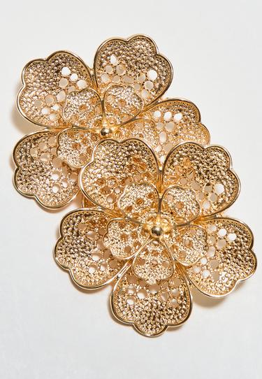 Lace-effect flower earrings — Gold 5