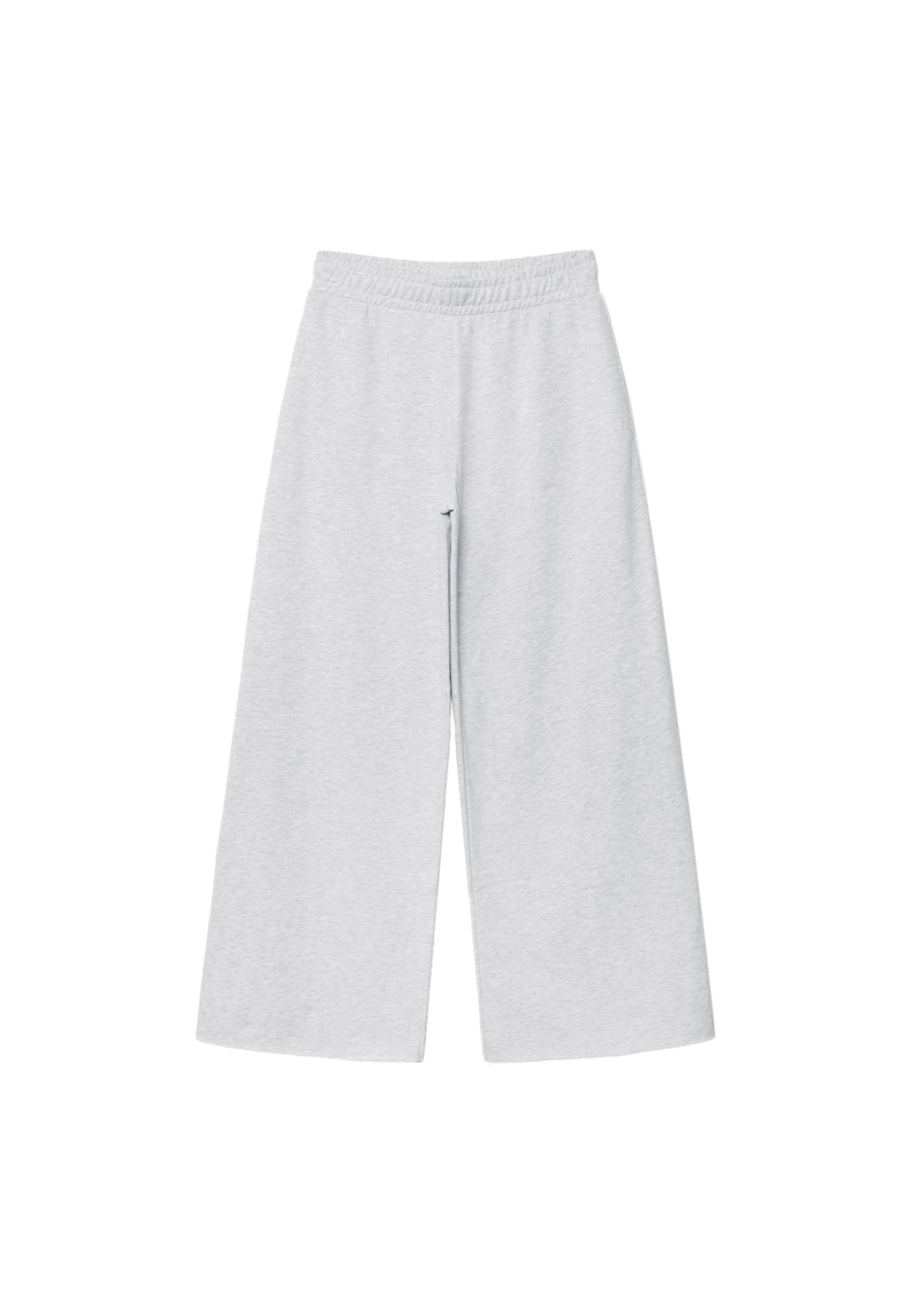Wide-leg plush trousers with trim detail — Grey melange