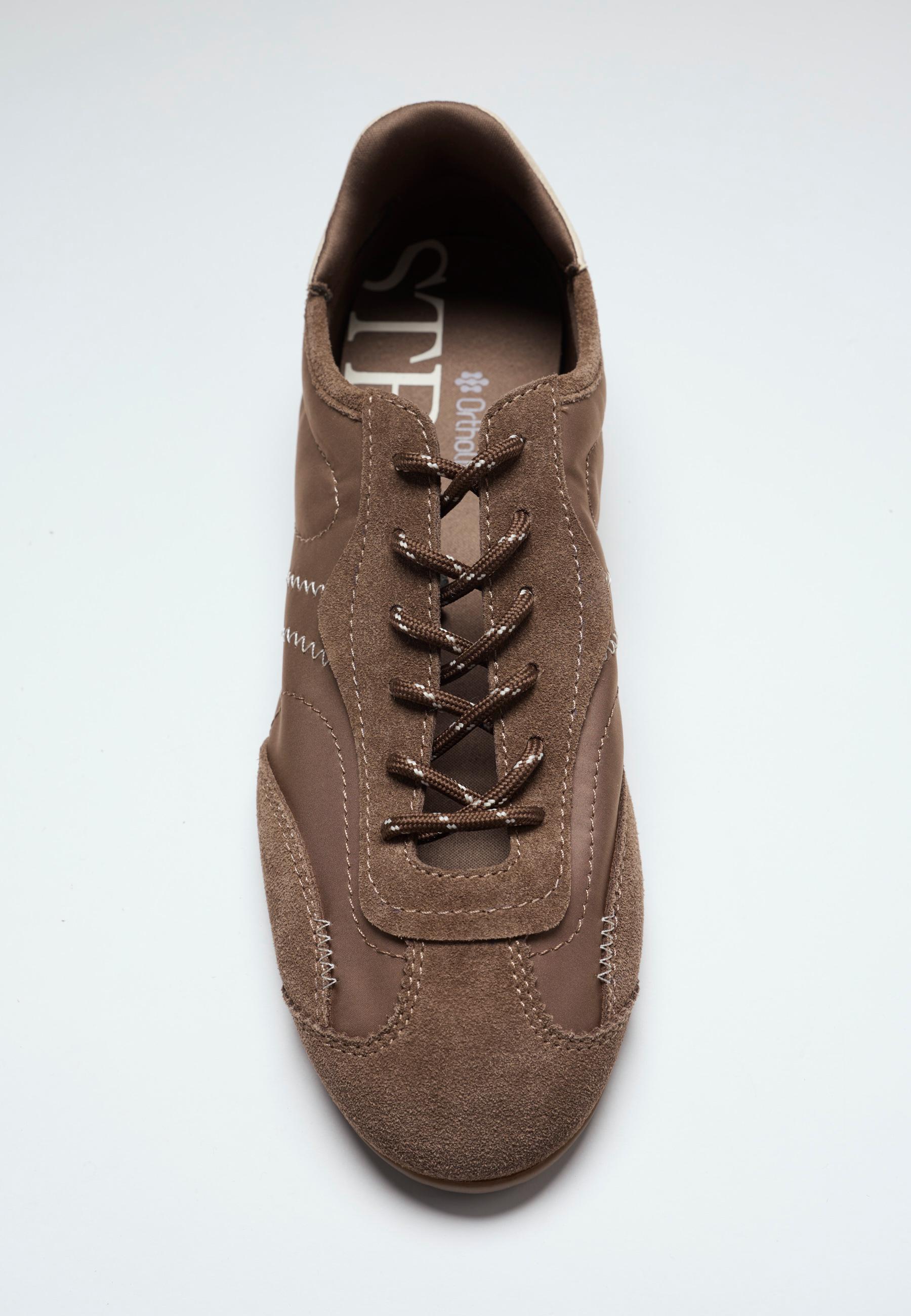Lace-up leather detail sneakerinas — BROWN