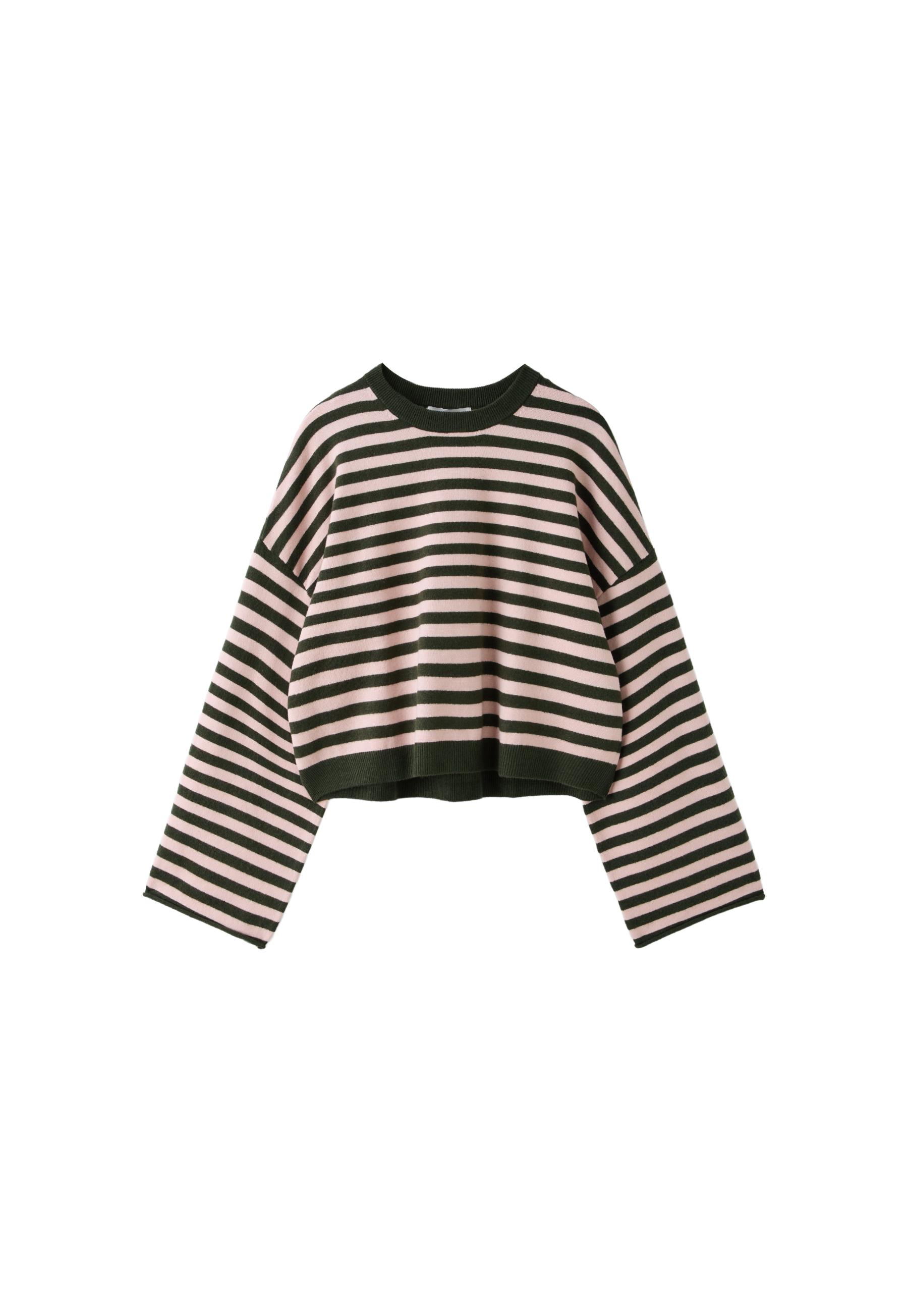Wide sleeve cropped knit jumper — Khaki