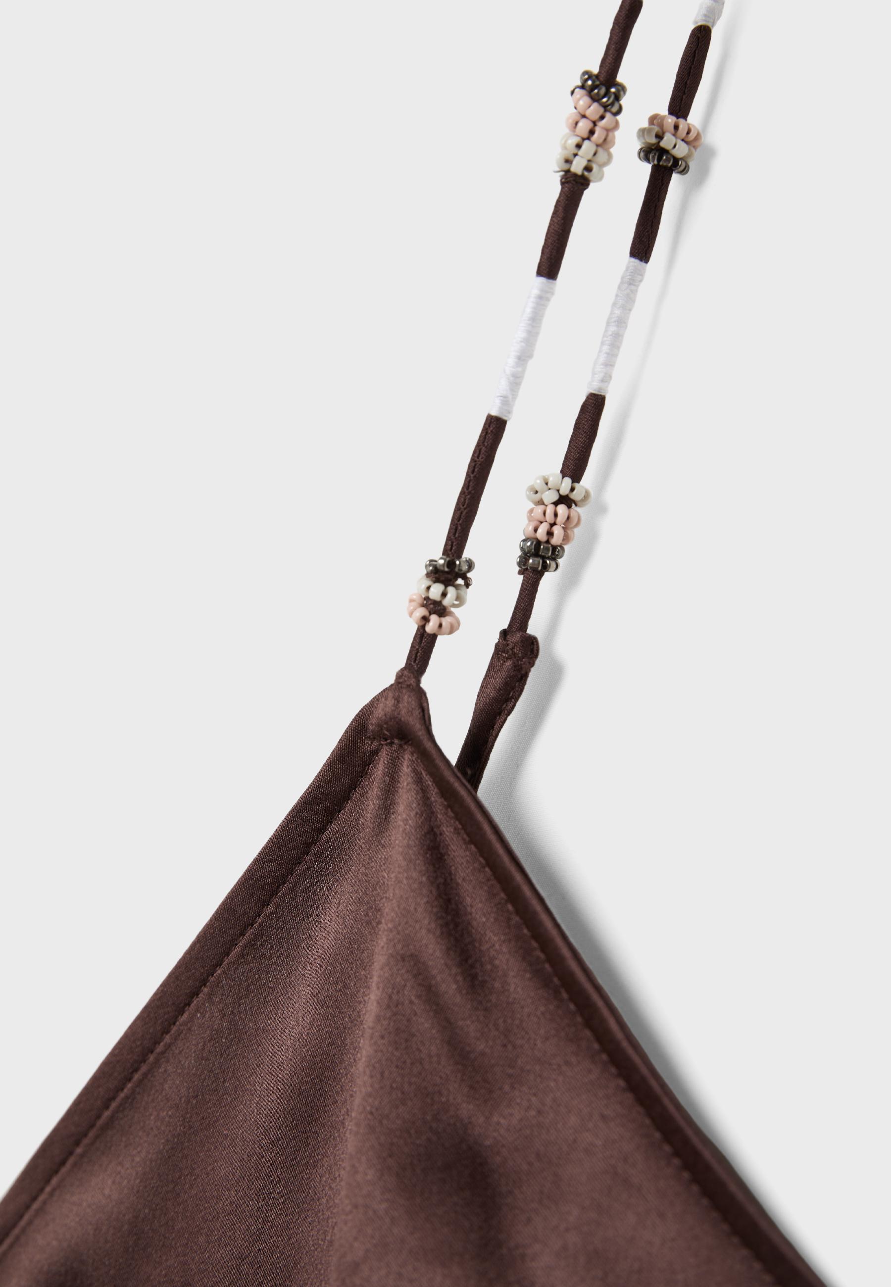 Beaded satin jumpsuit — Brown