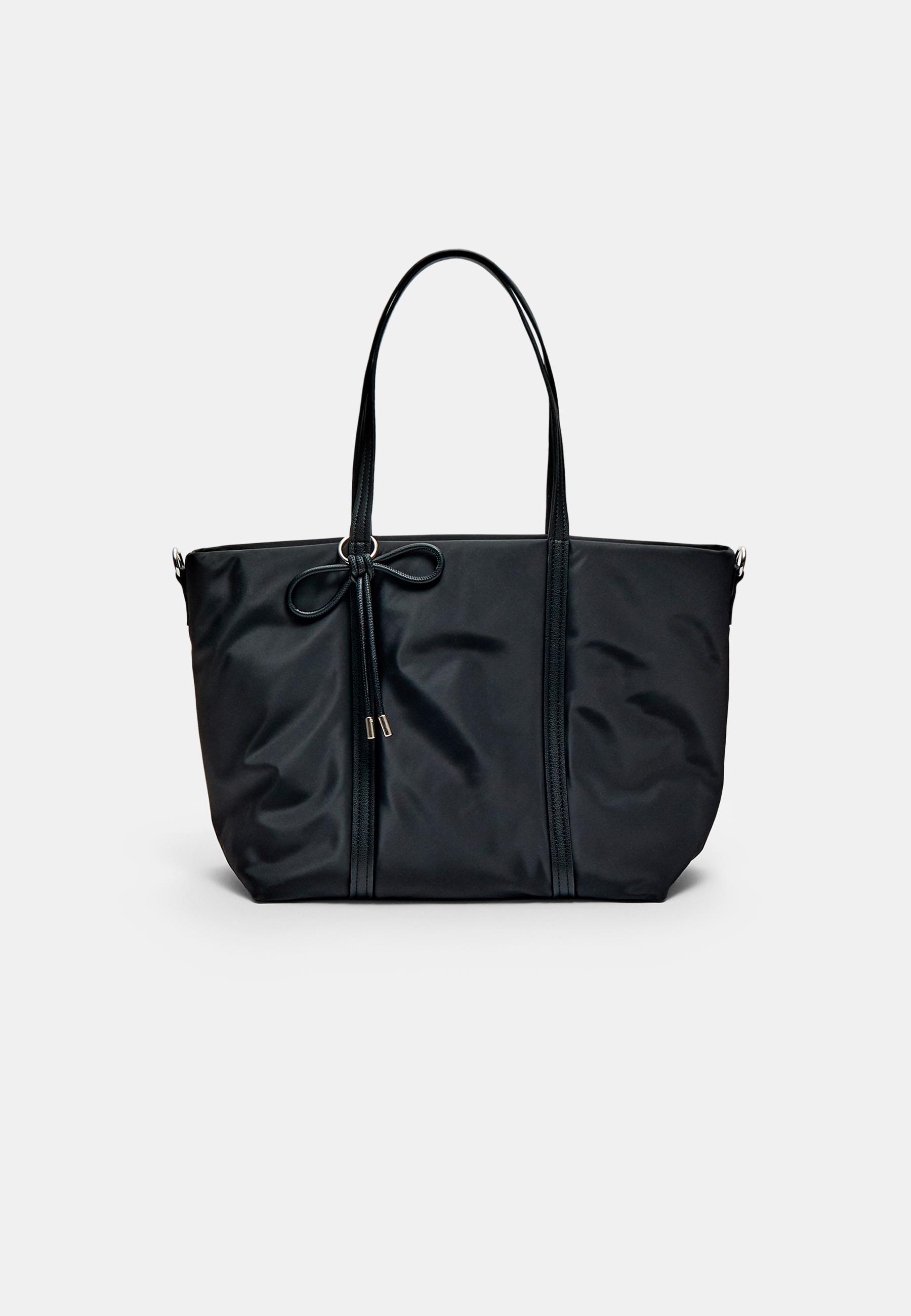 Stradivarius Τσάντα Shopper Πλεκτή Με Κορδόνι Μαύρο Os