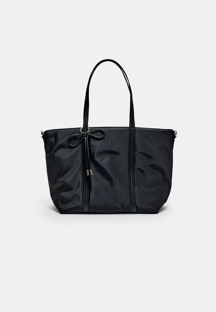 Stradivarius Τσάντα Shopper Πλεκτή Με Κορδόνι Μαύρο Os