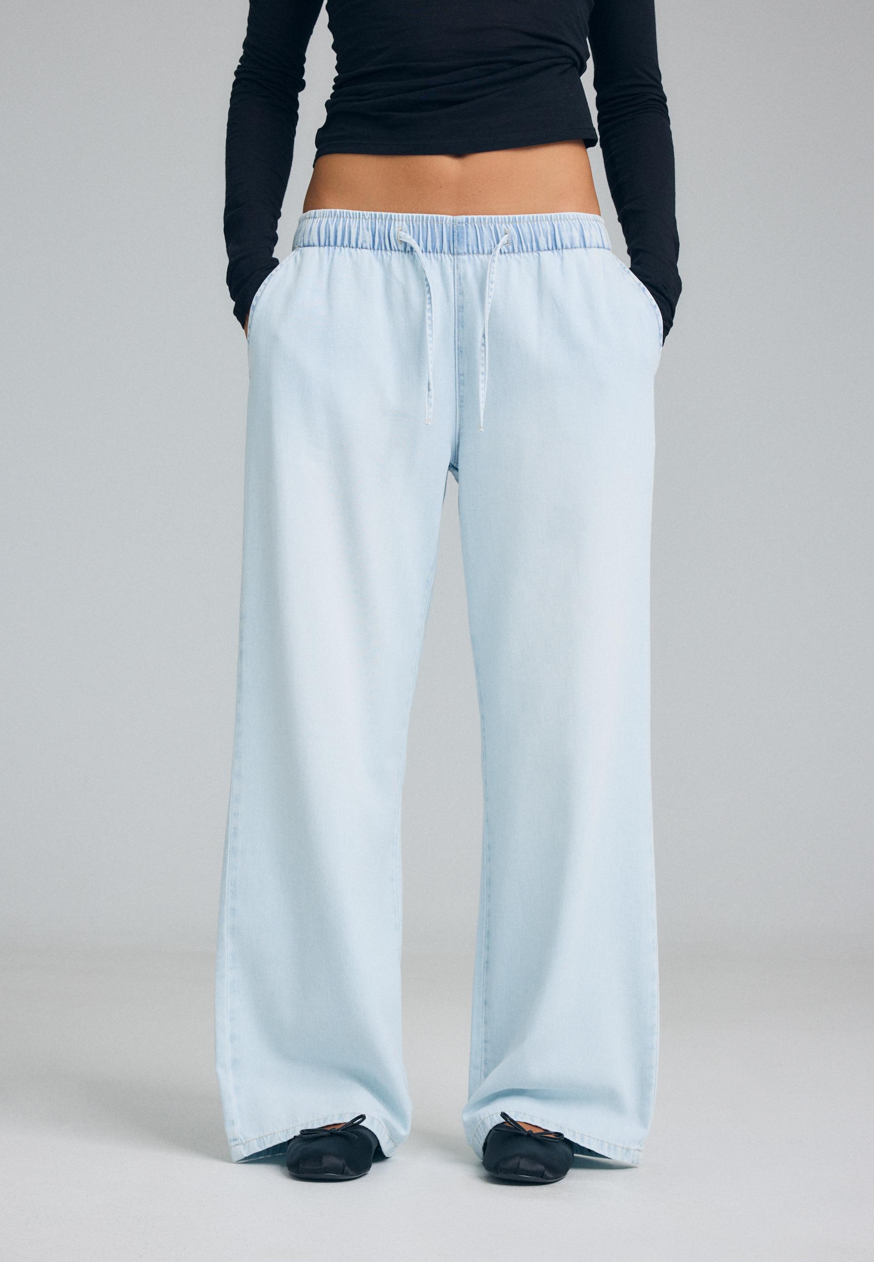 Flowy denim drawstring trousers — MEDIUM LIGHT BLUE DENIM