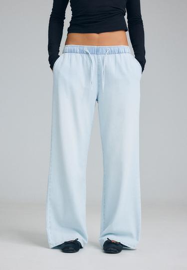 Drawstring flowing denim trousers — MEDIUM LIGHT BLUE DENIM 3