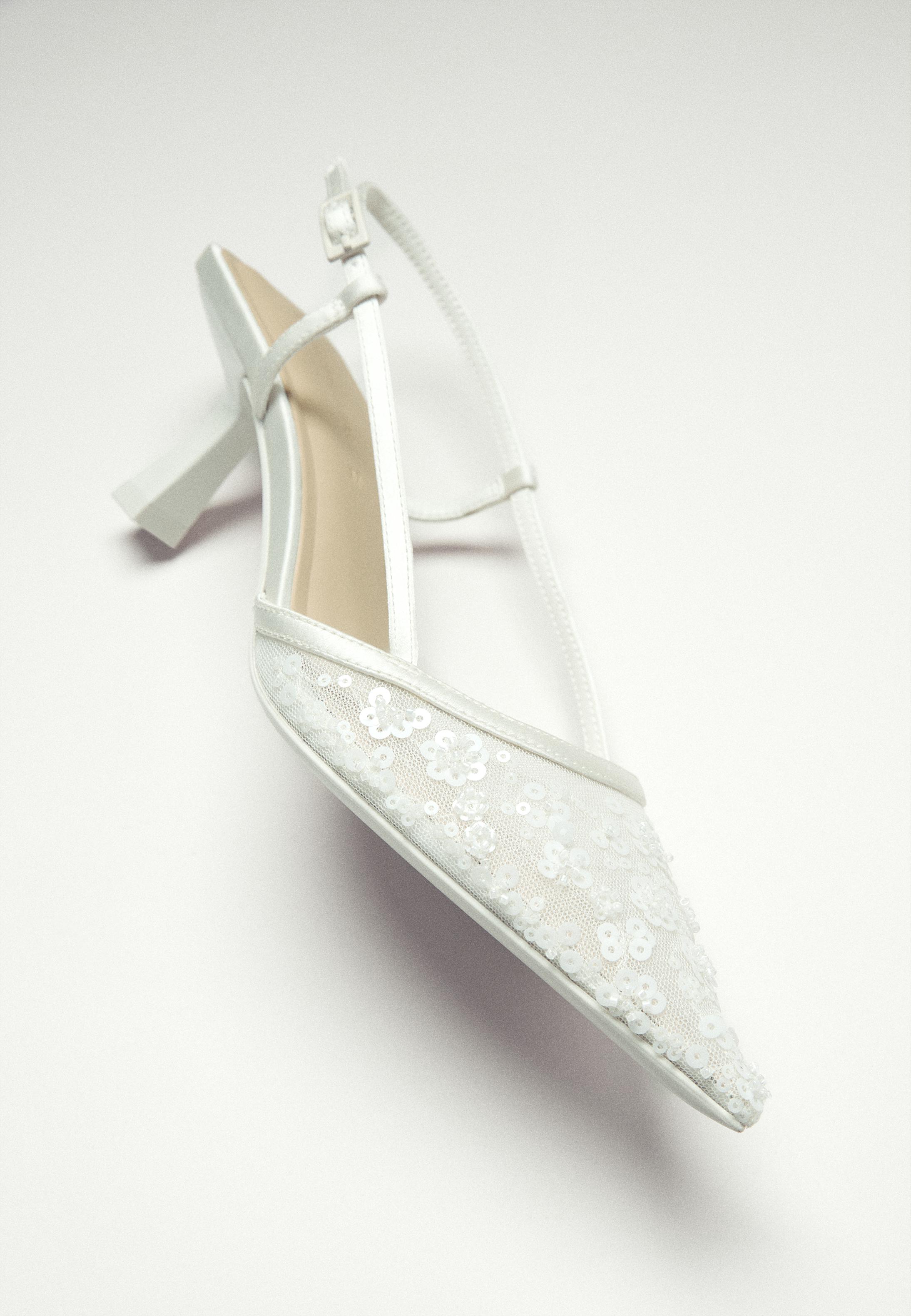 Rhinestone mesh kitten heel shoes — BEIGE
