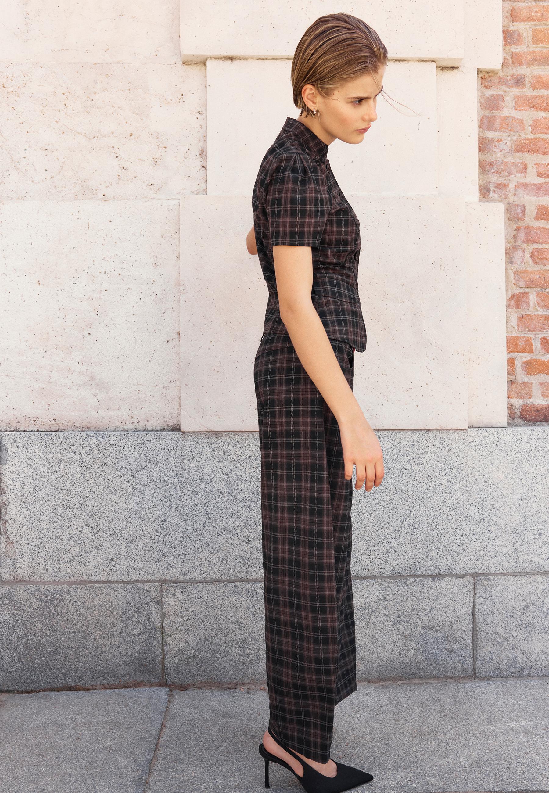 Stradivarius Ekose barrel kumaş pantolon görsel 7