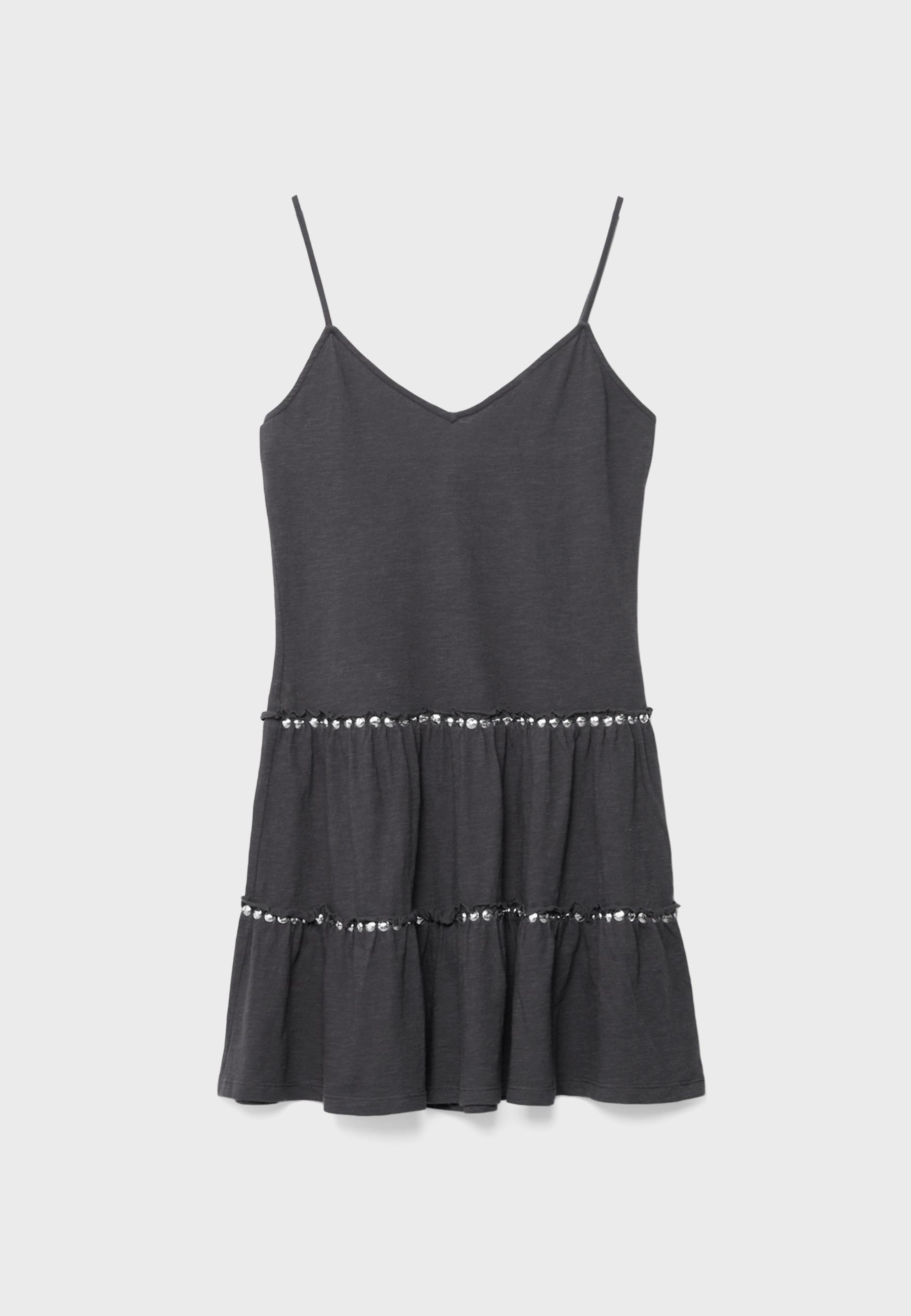 Ruffled dress with studs — Dark grey