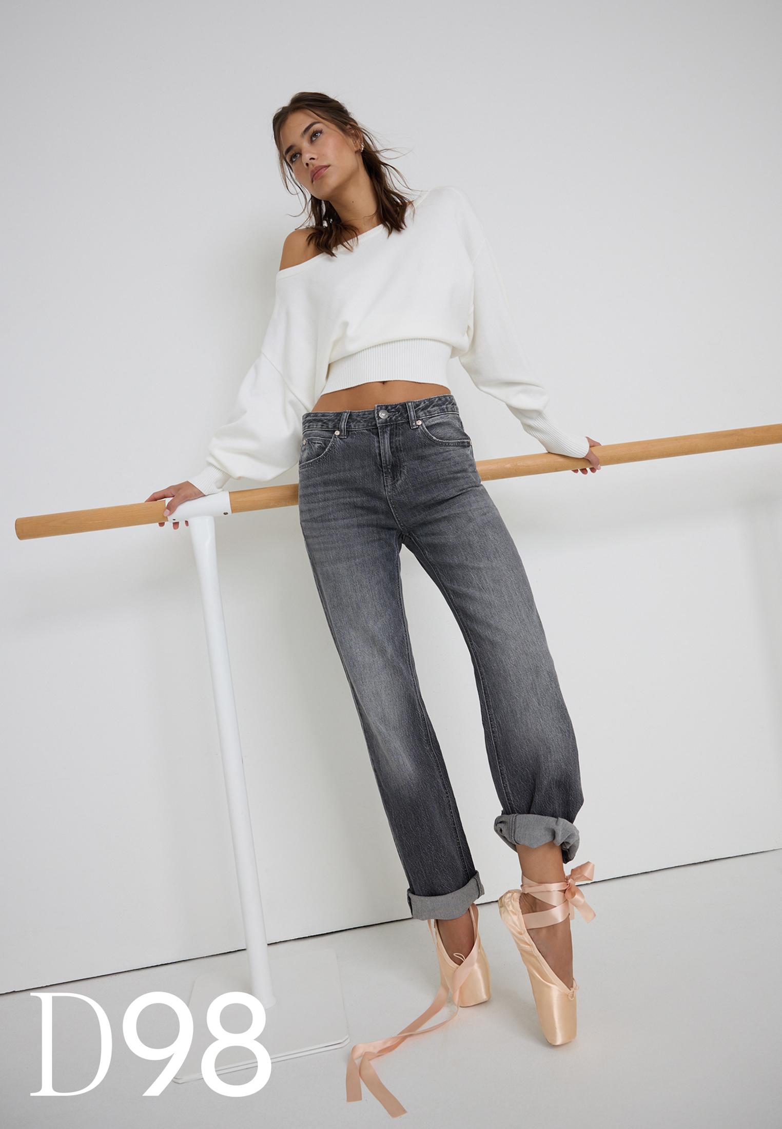 D98 vintage effect straight-leg jeans — DARK GREY DENIM WASH
