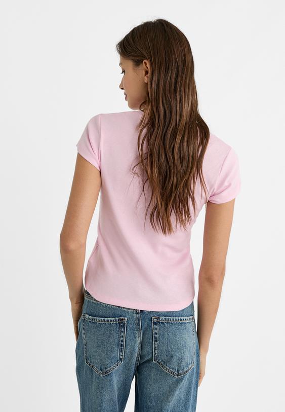 Stradivarius T-Shirt Mit La-Aufdruck Kaugummirosa S