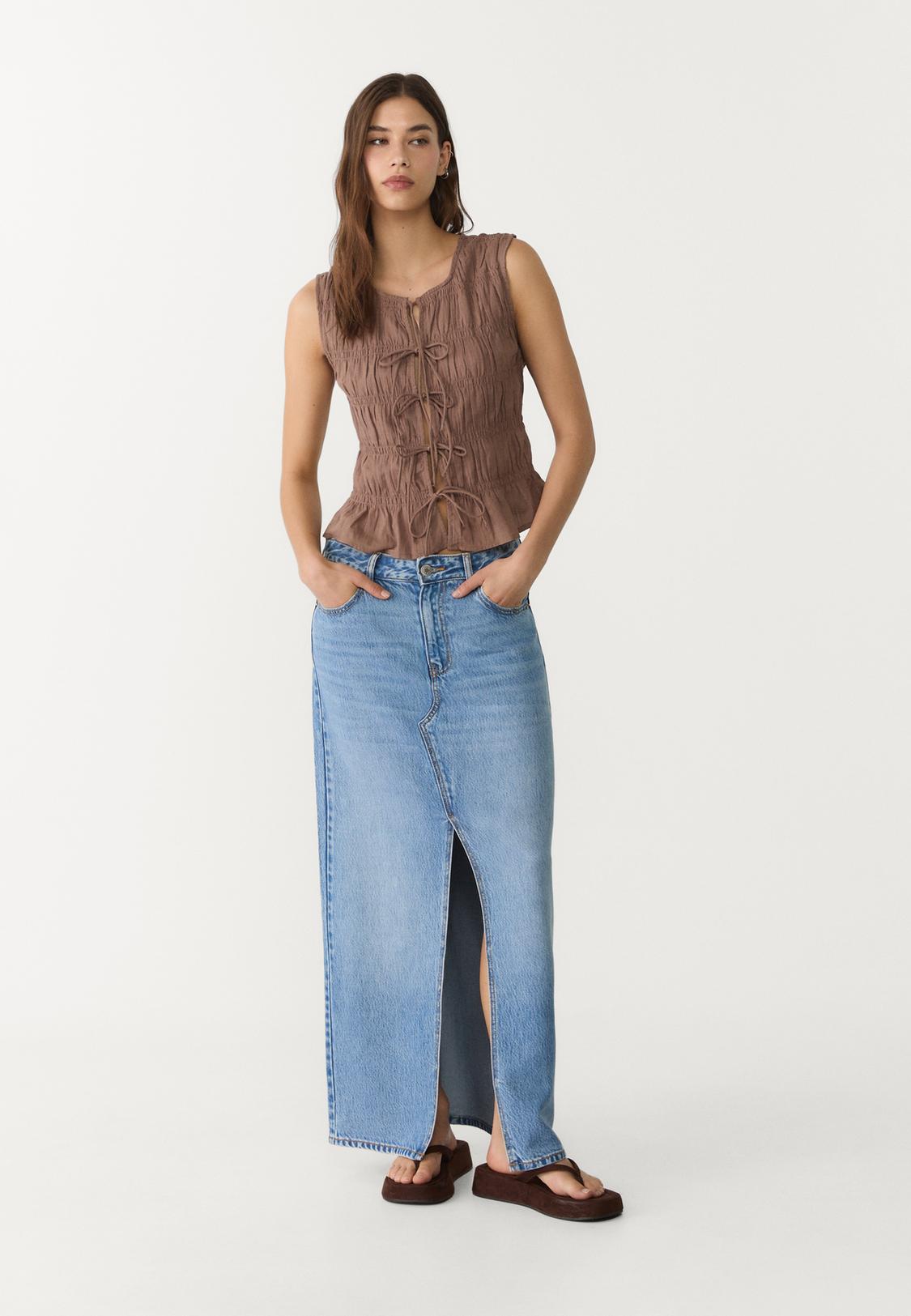 Maxi Falda Falda De Tool D70 Flowing Denim Midi Skirt Women's