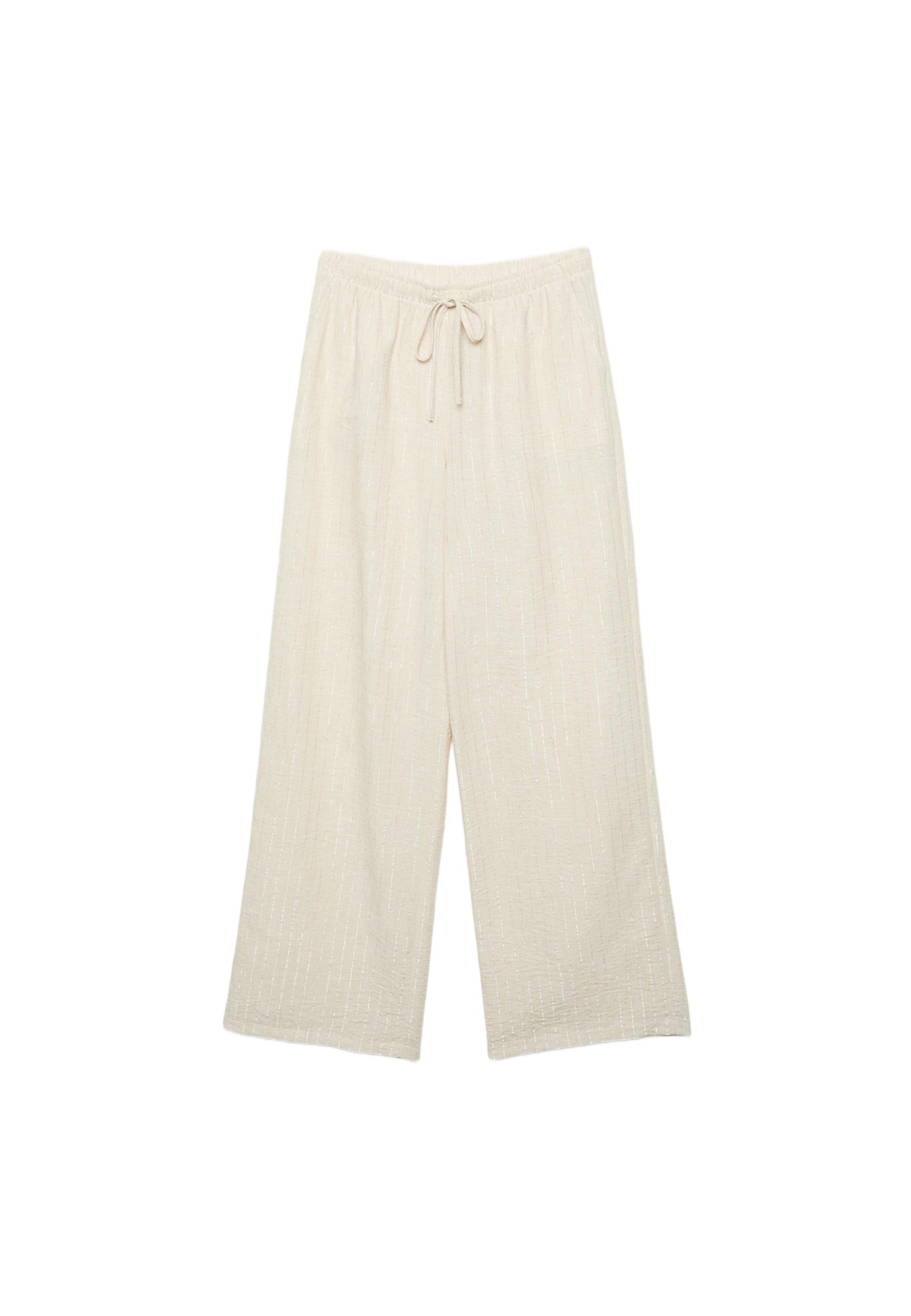 Flowing metallic thread linen-effect trousers — Stone