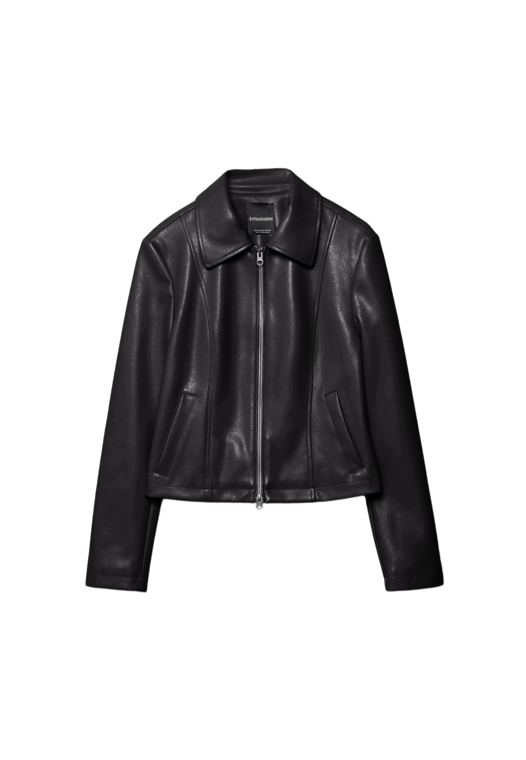 Fitted leather effect jacket — Black