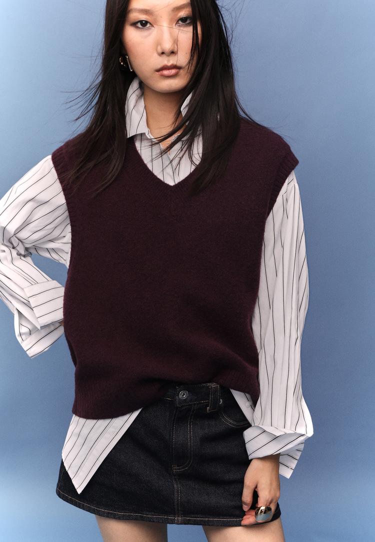soft knit v neck vest