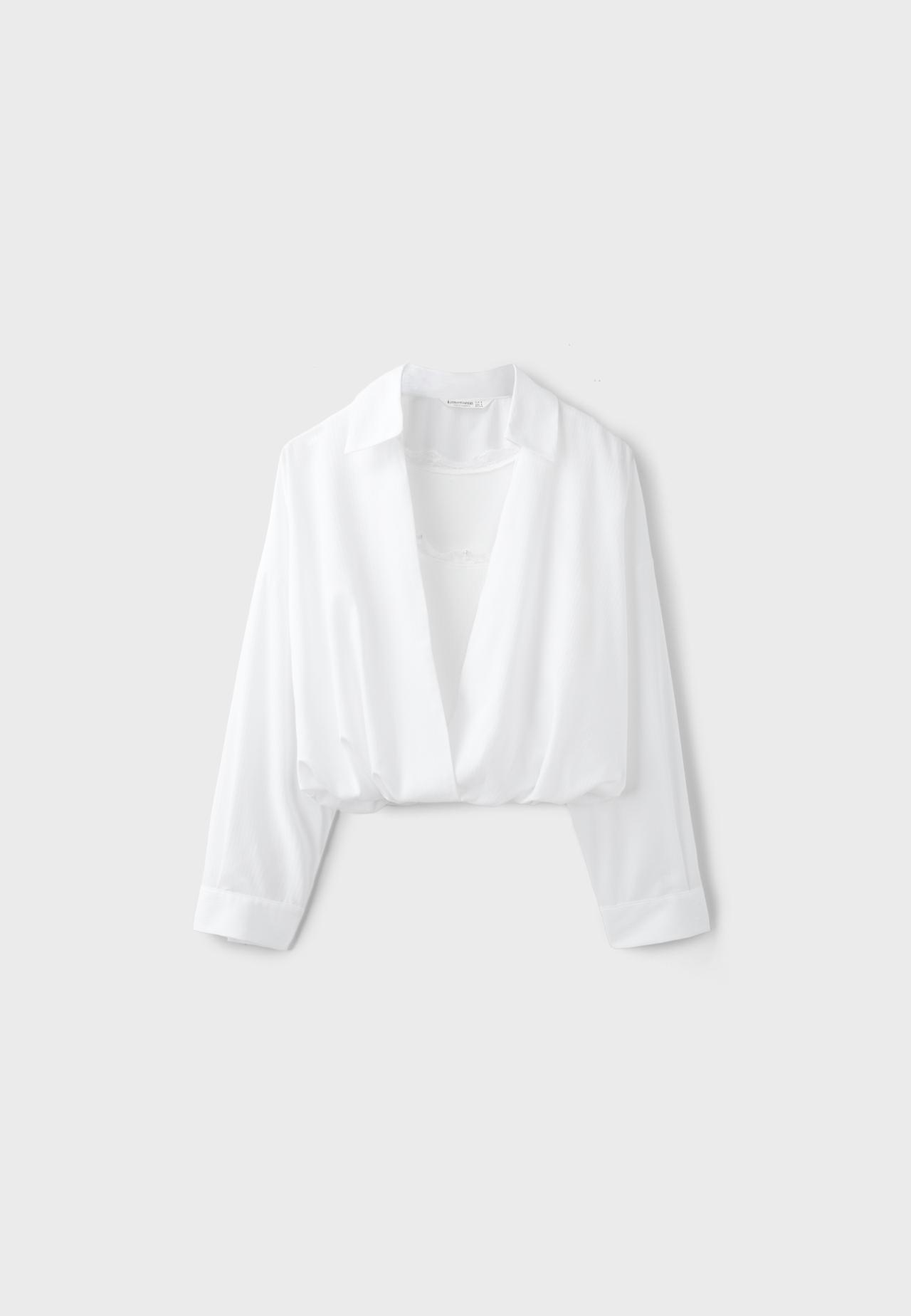 Two-material balloon shirt — White