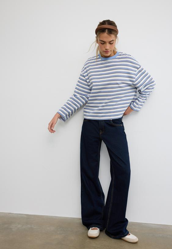 oversize uzun kollu cizgili t shirt