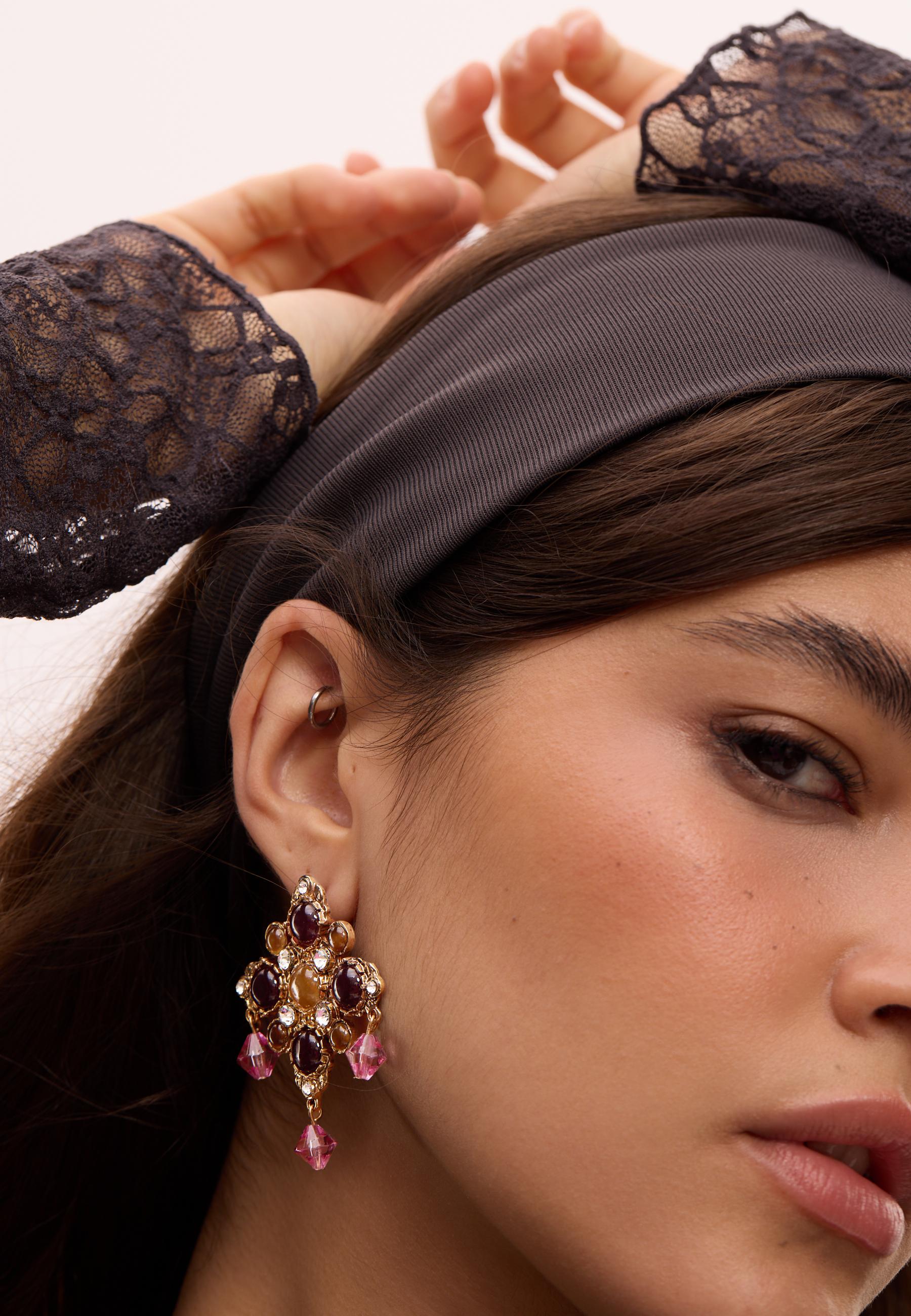 Jewelled cross earrings — Gold
