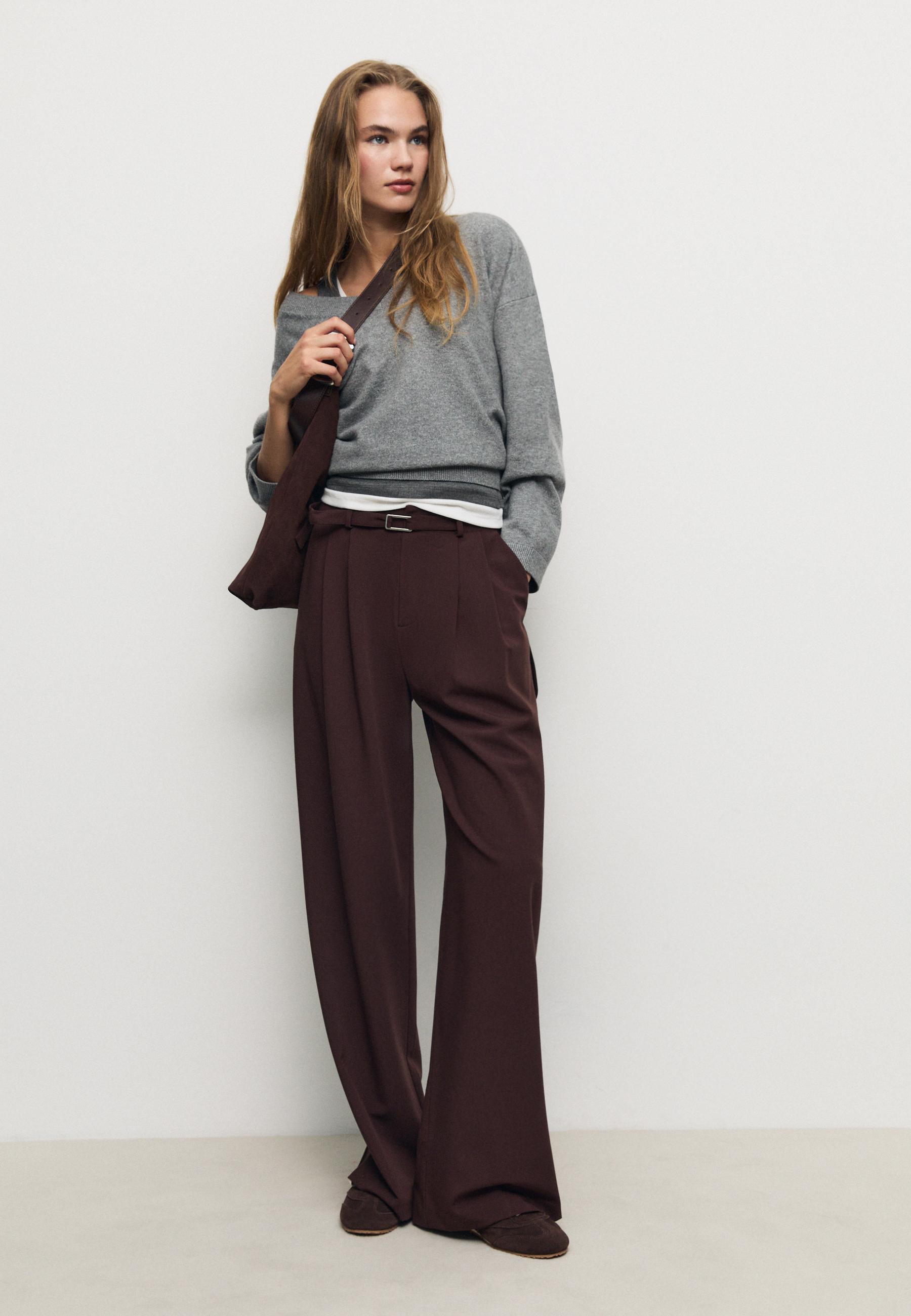 Wide-leg trousers with buckle detail — Brown