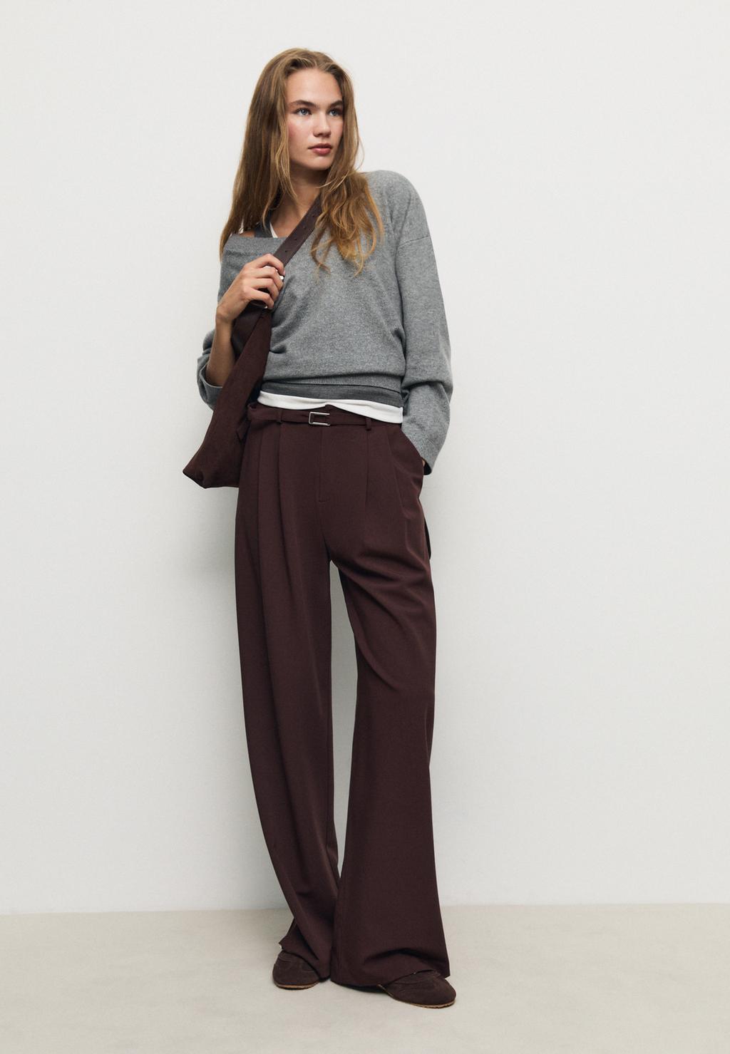 Smart wide-leg trousers with buckle detail