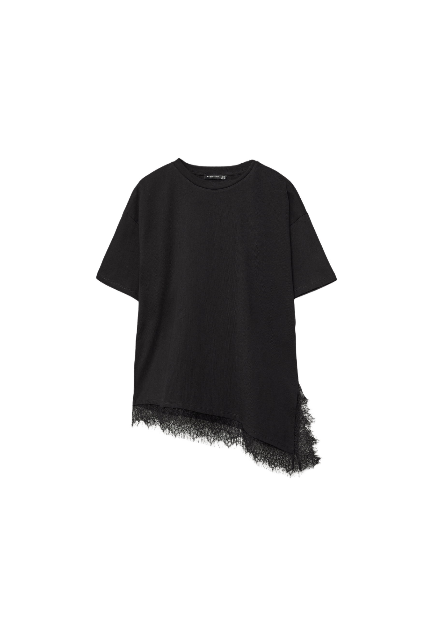 Short sleeve T-shirt with lace hem — Black