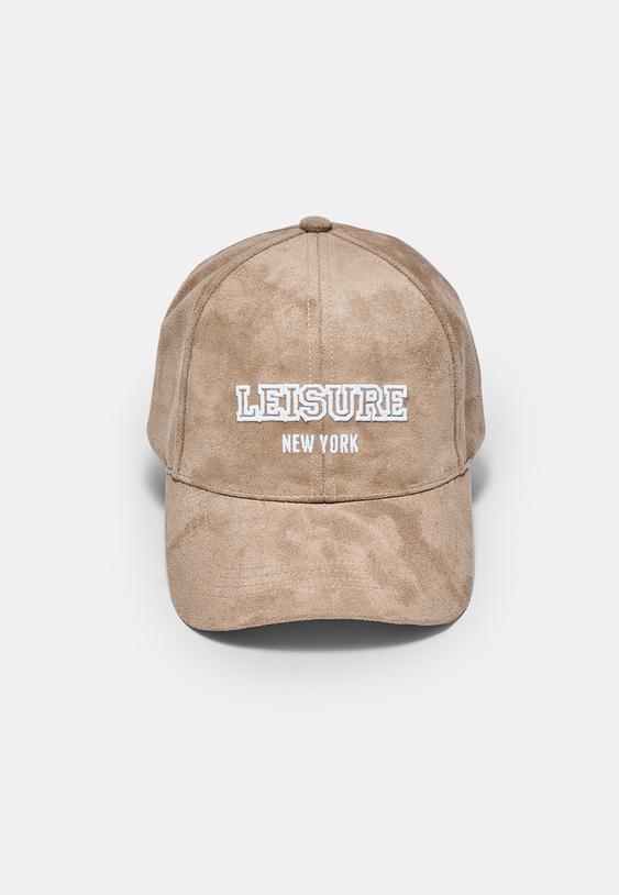 faux suede slogan cap