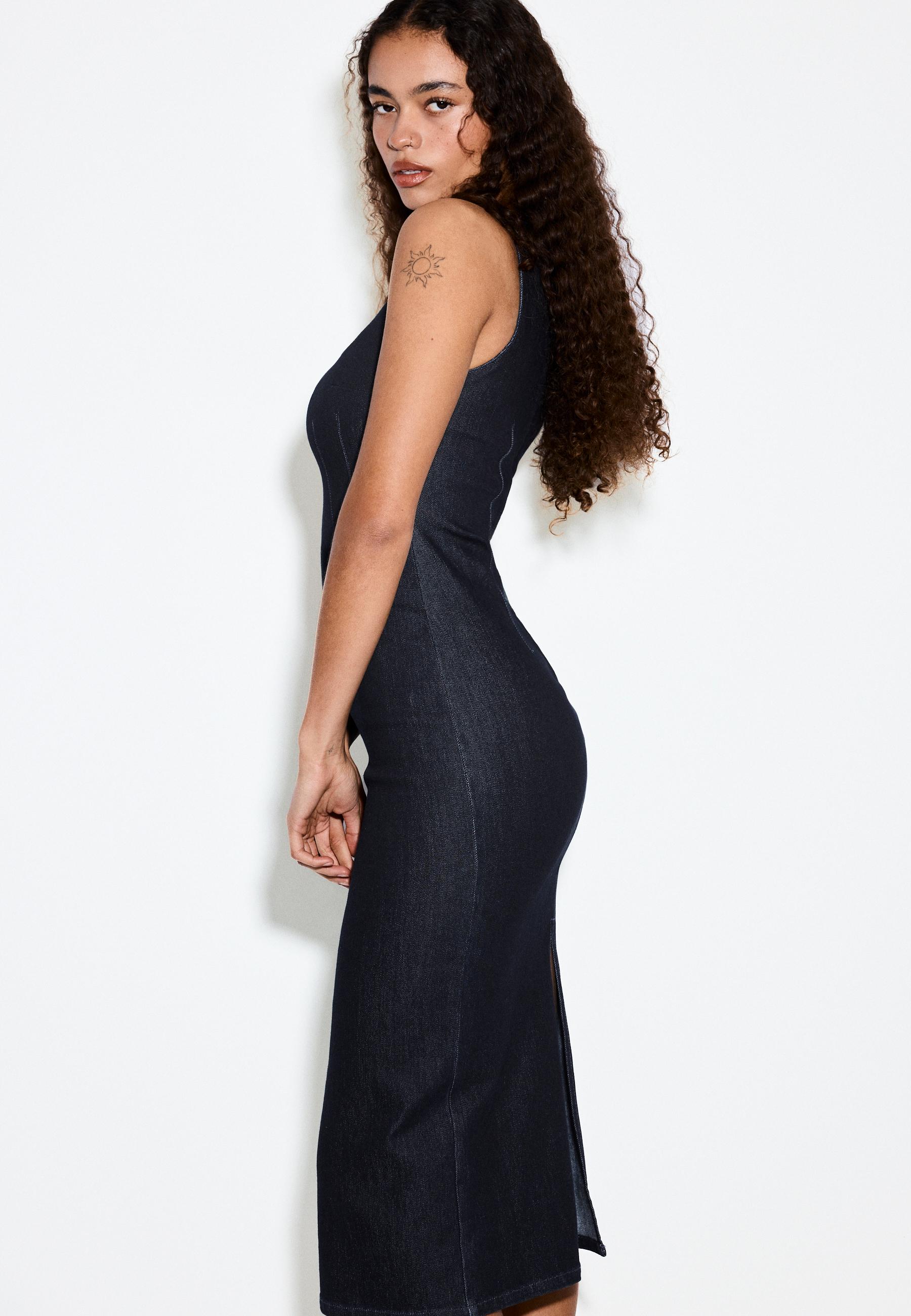 Denim midi elbise - Görsel 3