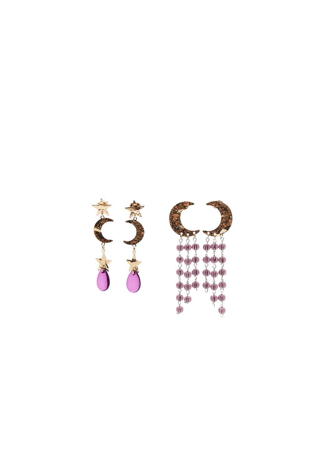 Set 2 pendientes largos abalorios y luna
