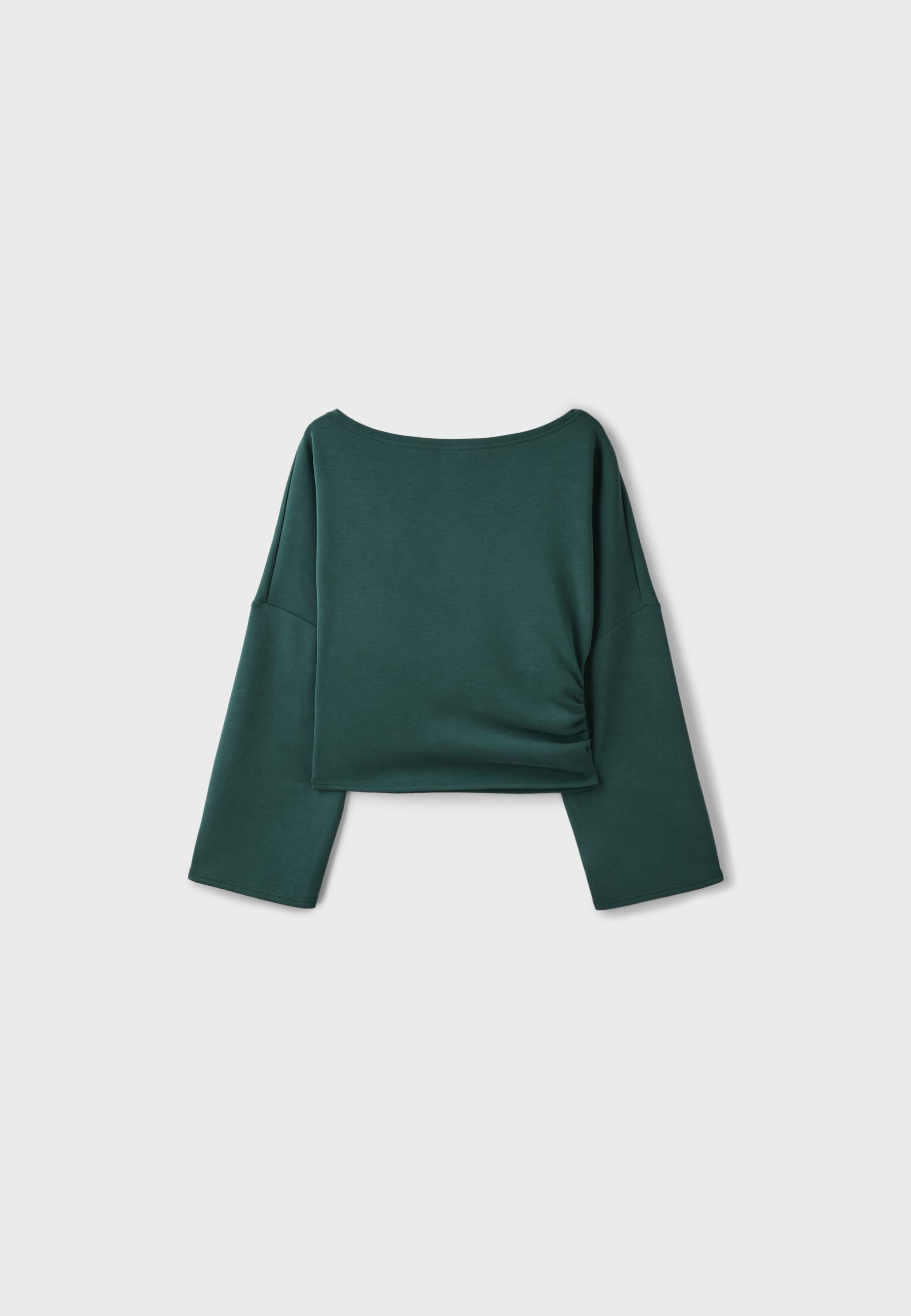 Soft-touch ruched asymmetric sweatshirt — Khaki