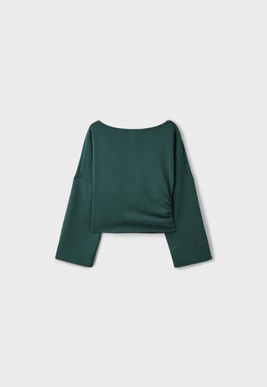Asymmetric soft-touch ruched sweatshirt — Khaki 7