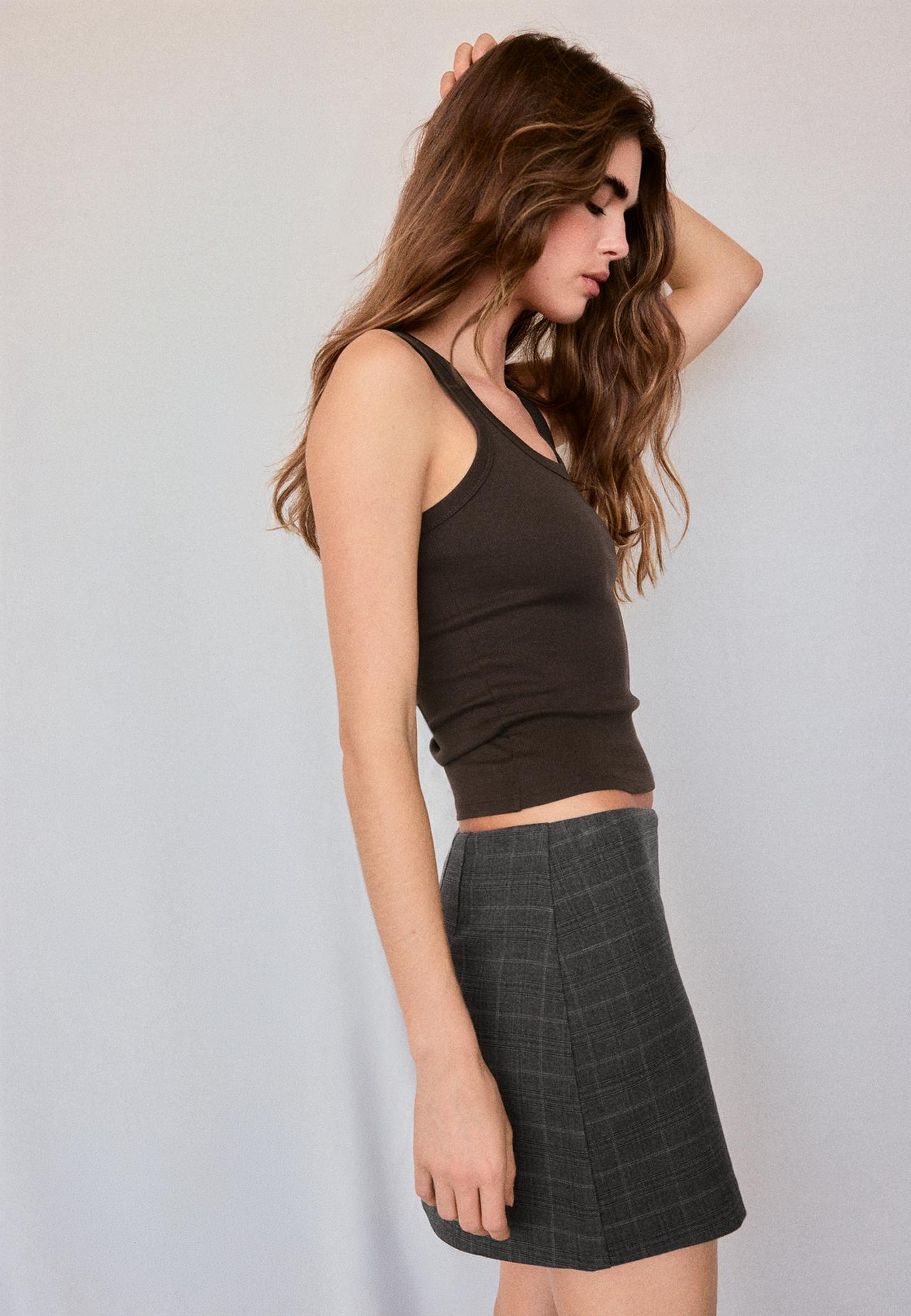 Cotton ribbed racerback T-shirt — Brown