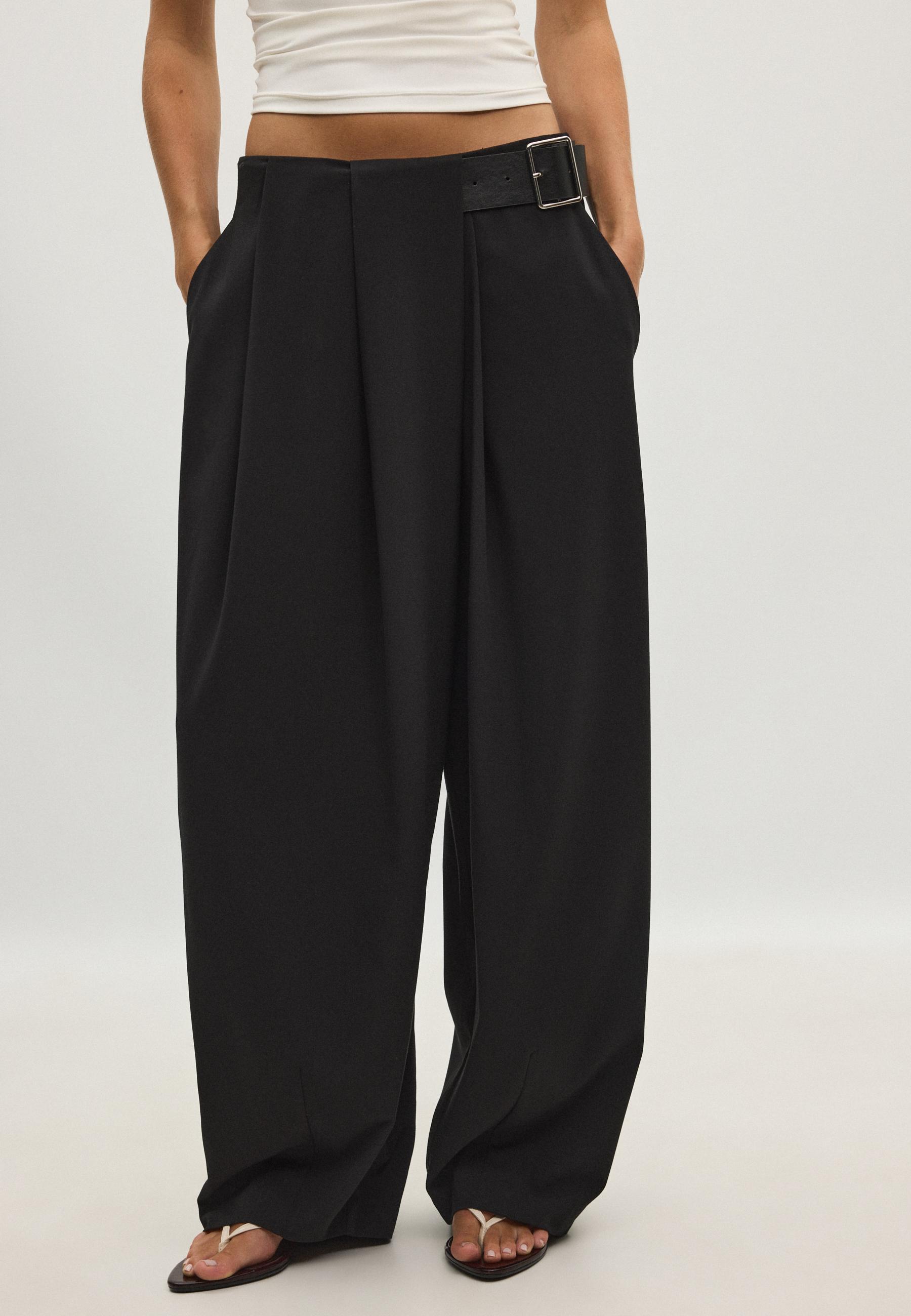 Darted smart trousers with belt — Black
