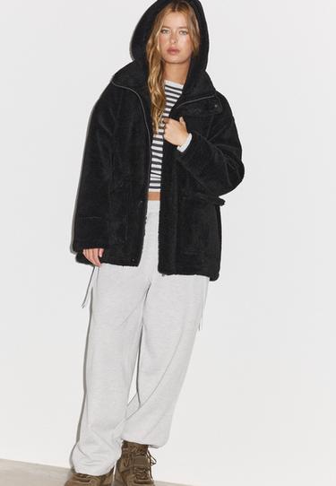 Faux shearling-effect hooded coat — Dark grey 6