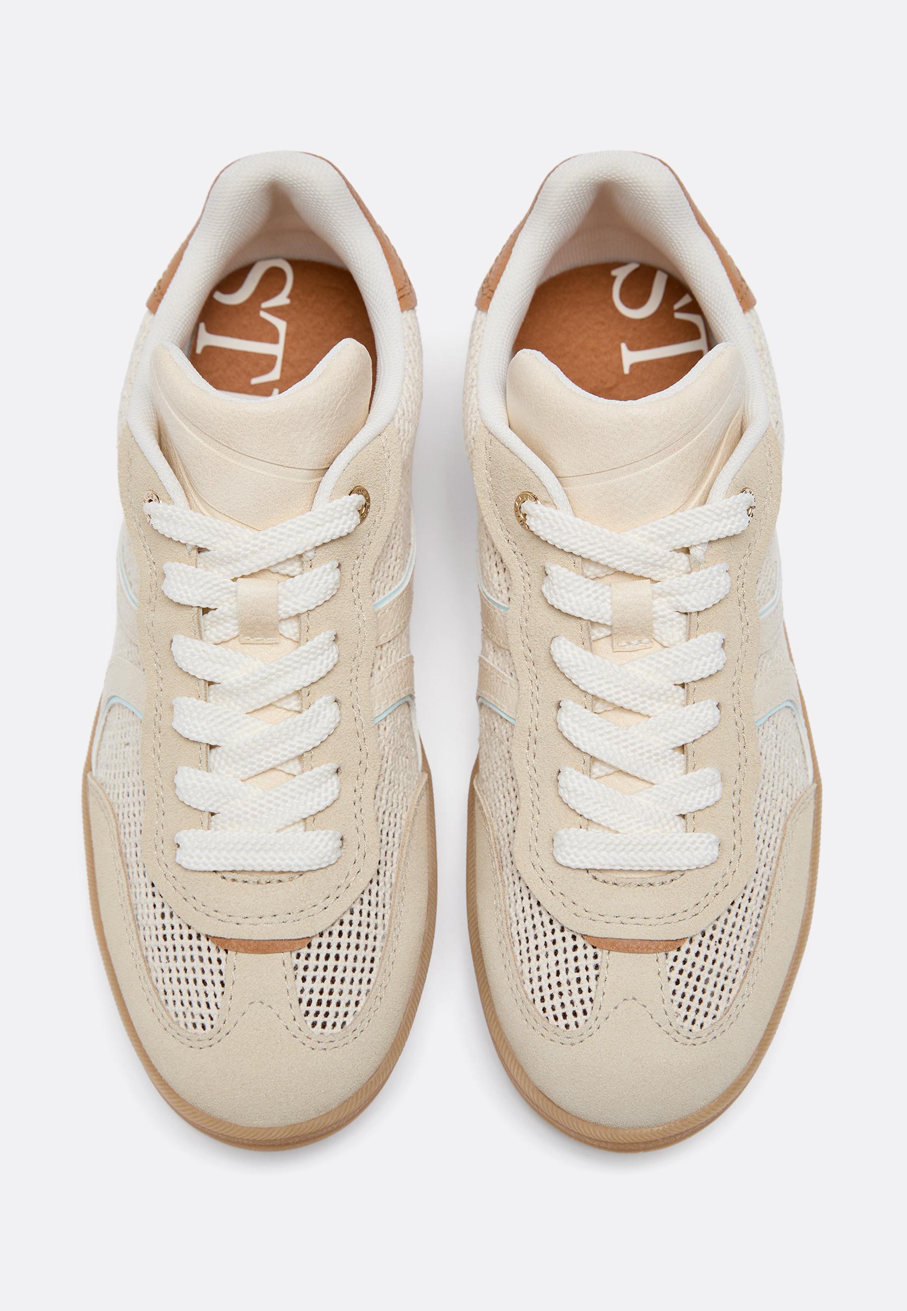 Die-cut trainers with leather details — BEIGE