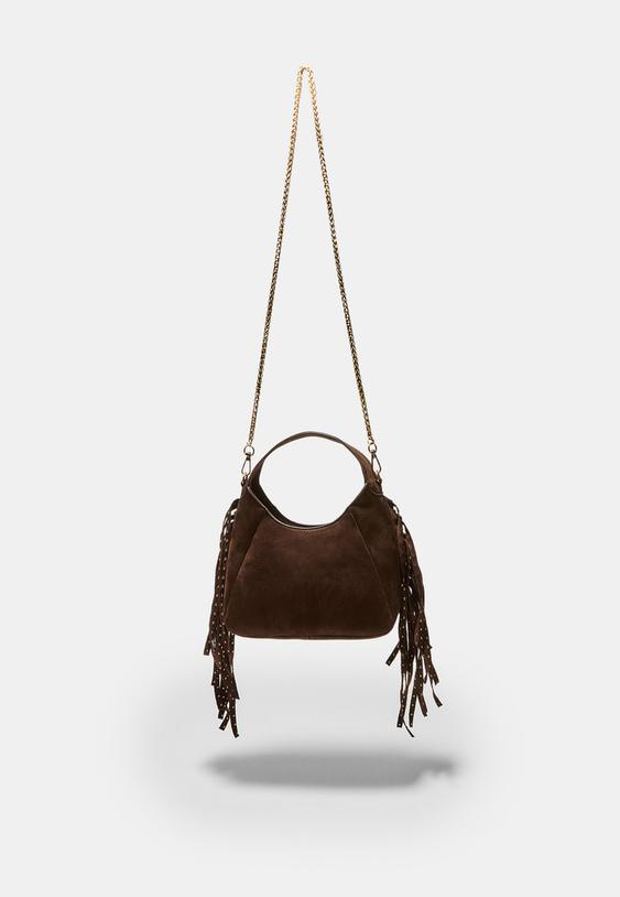 Stradivarius Sac Bandoulière À Franges Latérales Marron Os