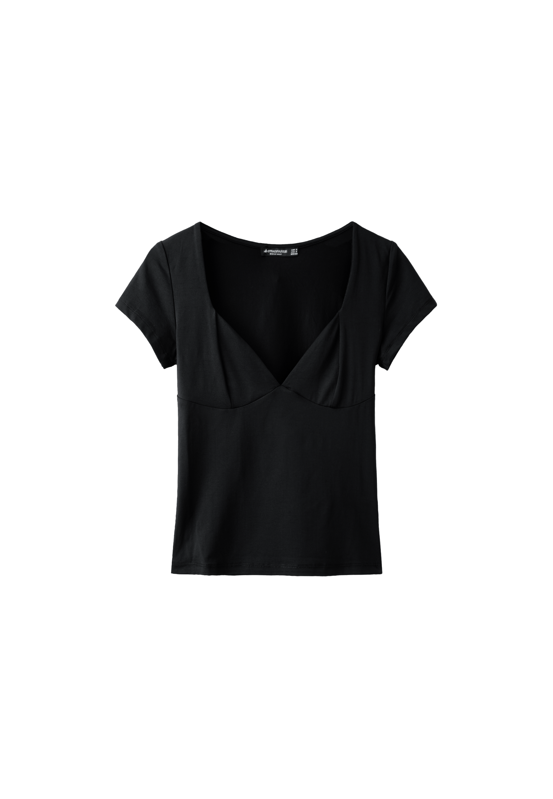 Polyamide V-neck cap sleeve T-shirt — Black