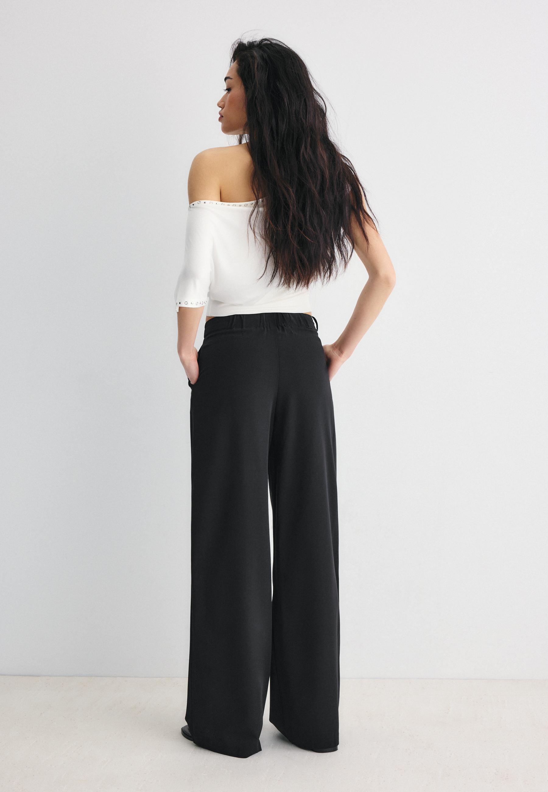Tokalı detaylı geniş paça pantolon - Görsel 5