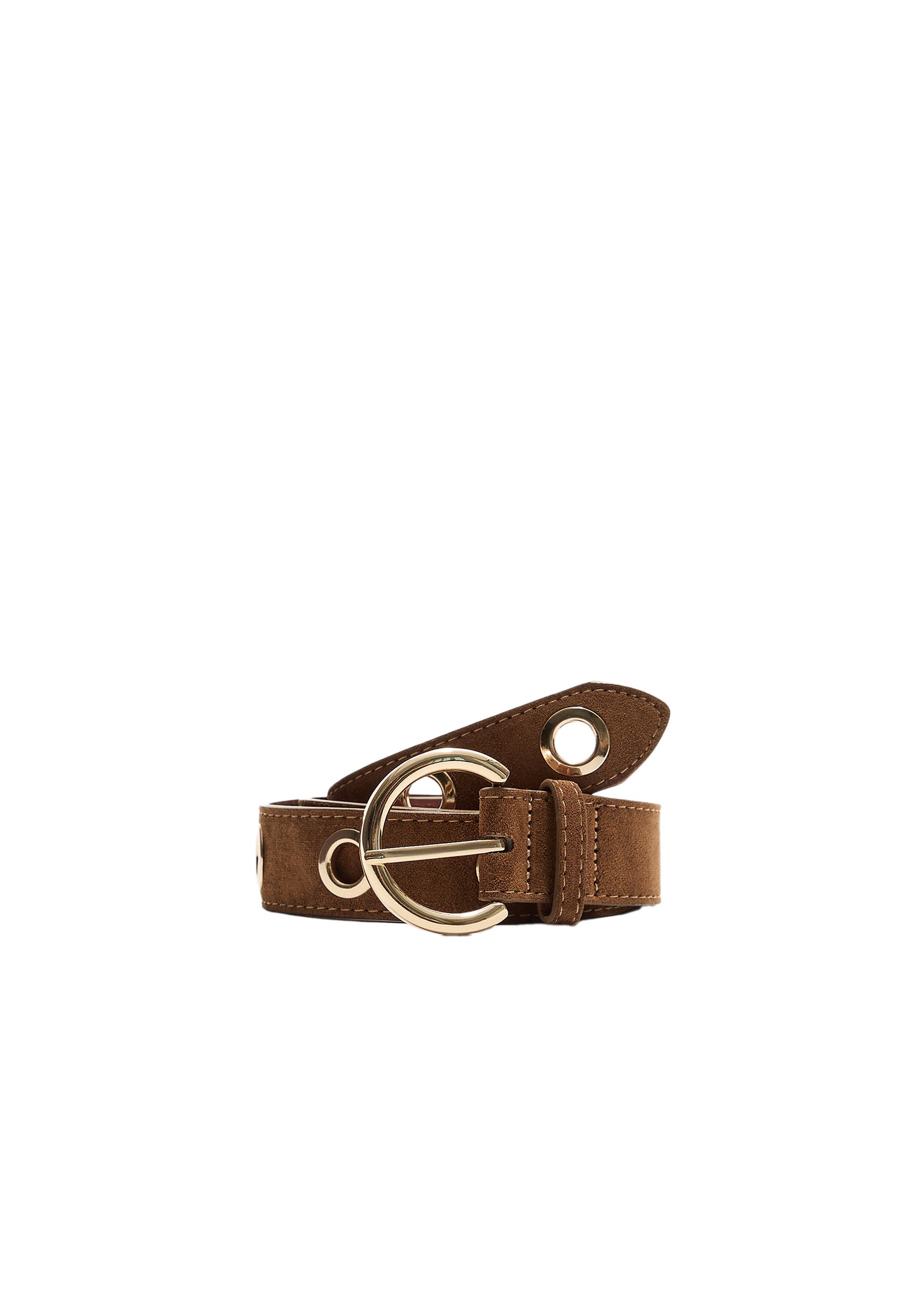 Belt with metallic eyelets — Brown