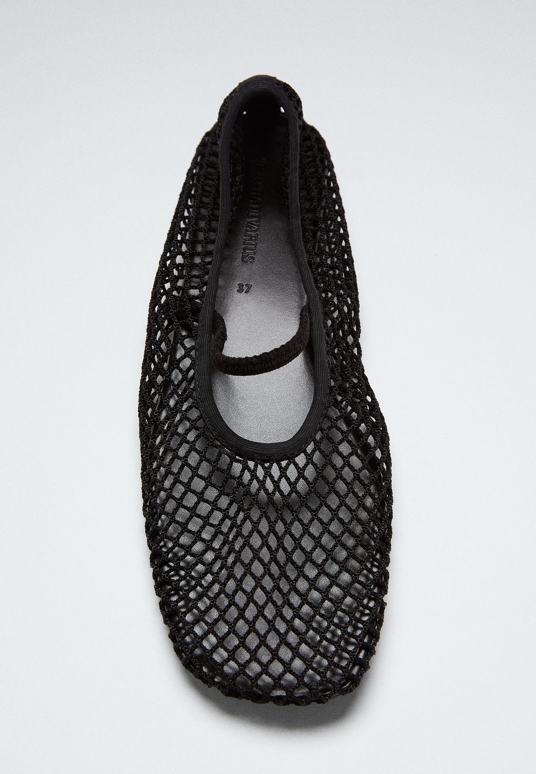 Mesh strap ballet flats — BLACK
