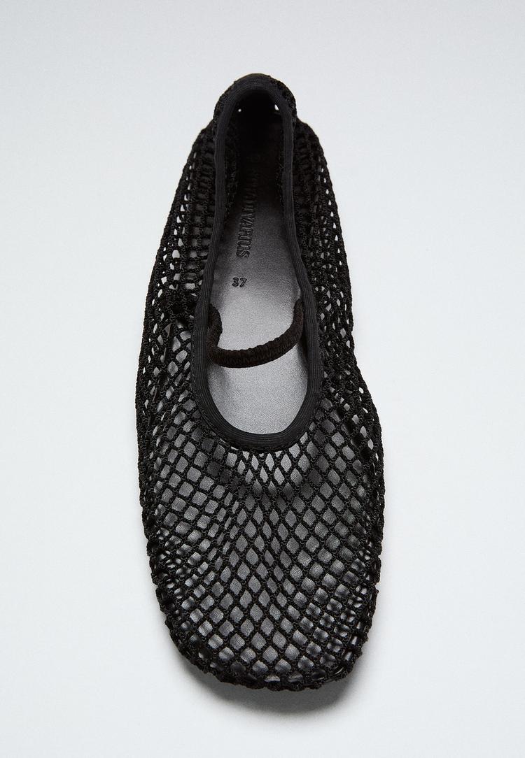 Mesh strap ballet flats — BLACK 