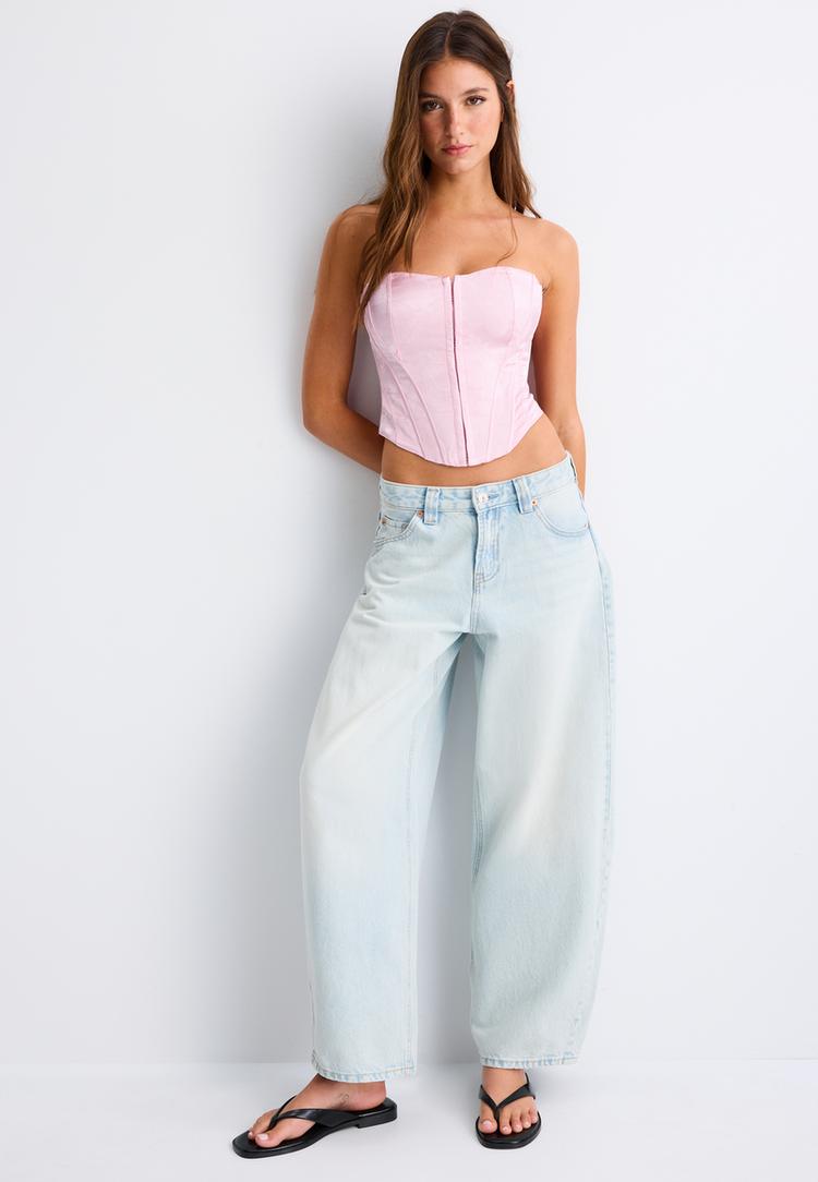 Stradivarius Corset Cu Șiret Roz Pastel Xl