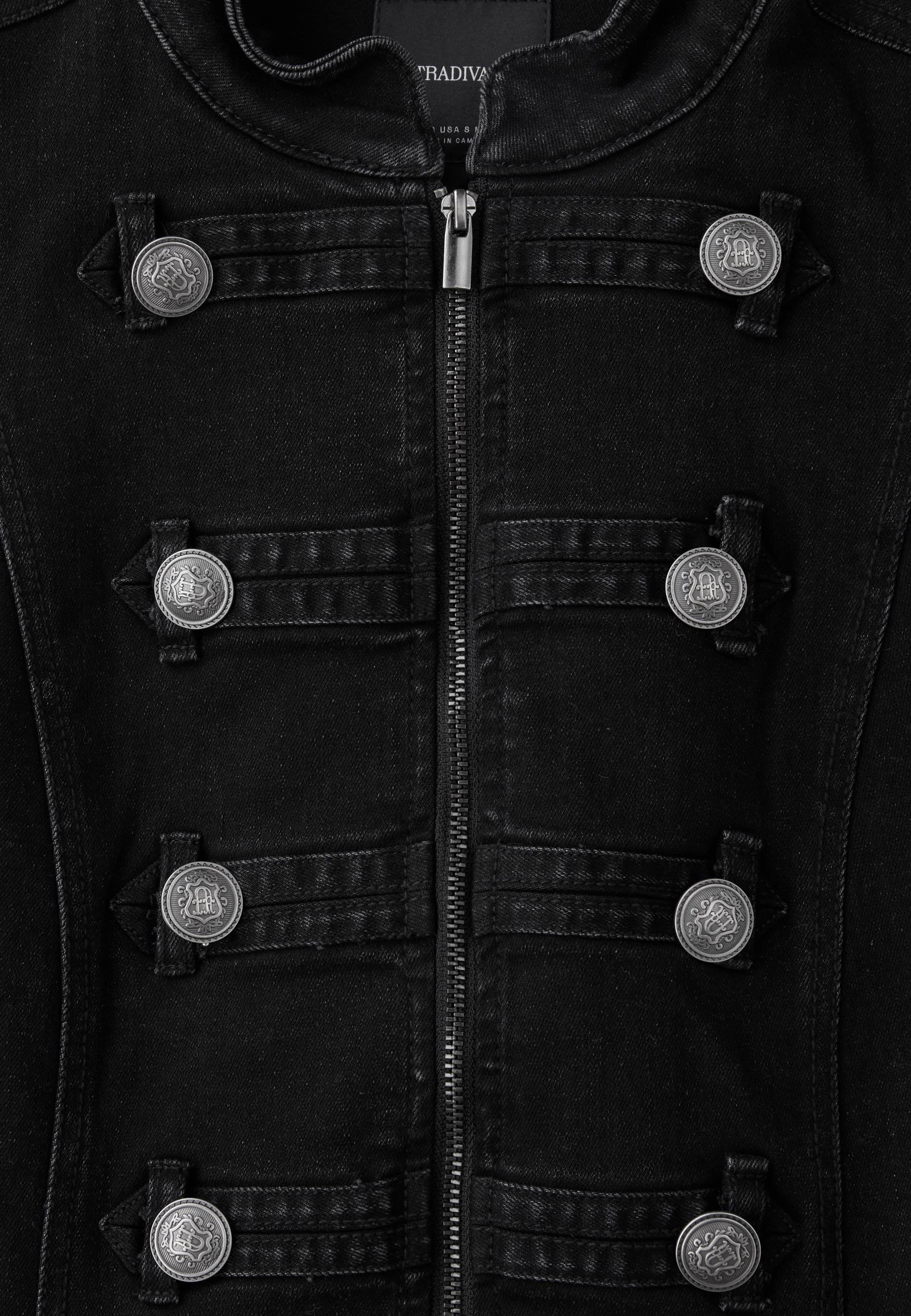 Peplum button jacket — BLACK DENIM WASH