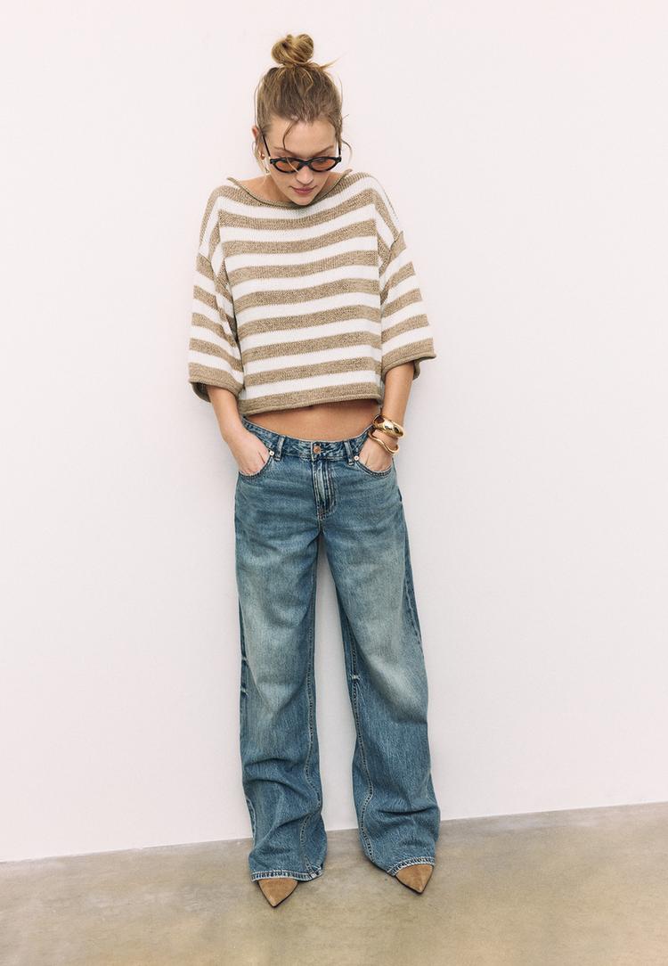 Stradivarius Pulover Din Tricot Cu Decolteu Barcă Vanilie Xs