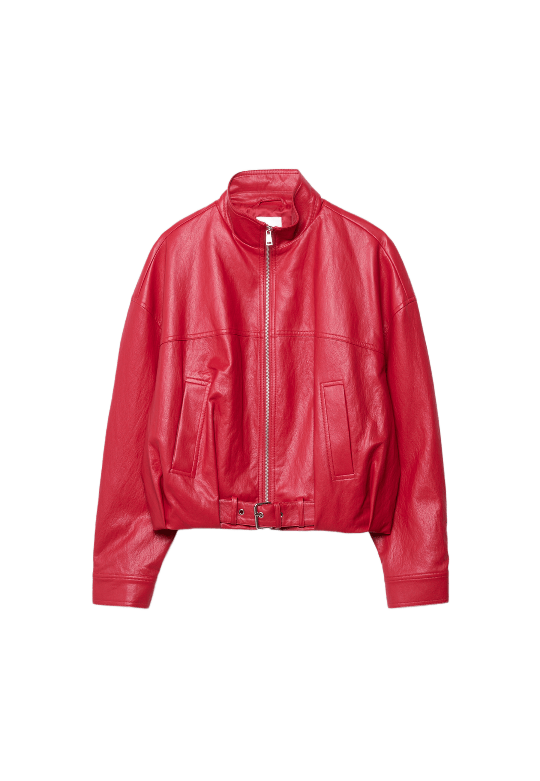 Leather effect balloon jacket with belt detail — Red