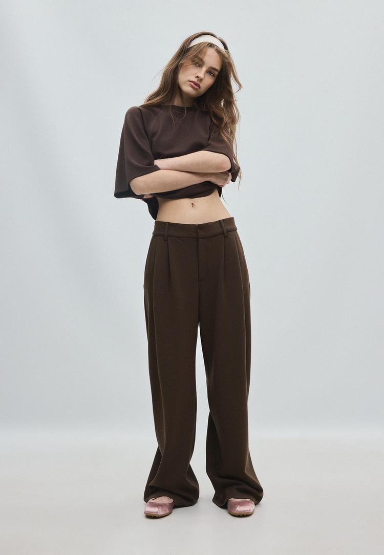 Stradivarius Hlače Mekog Dodira Brown 34