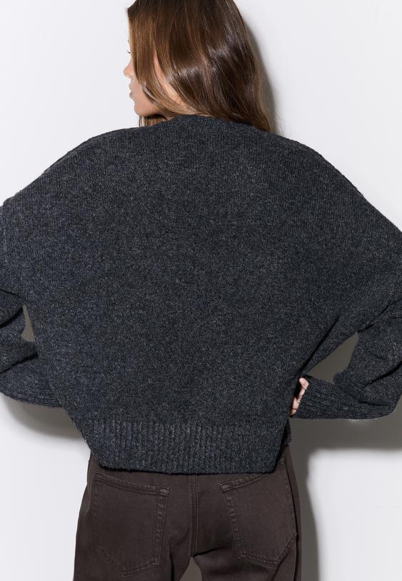 Stradivarius Round Neck Knitted Jumper Dark Grey Xs