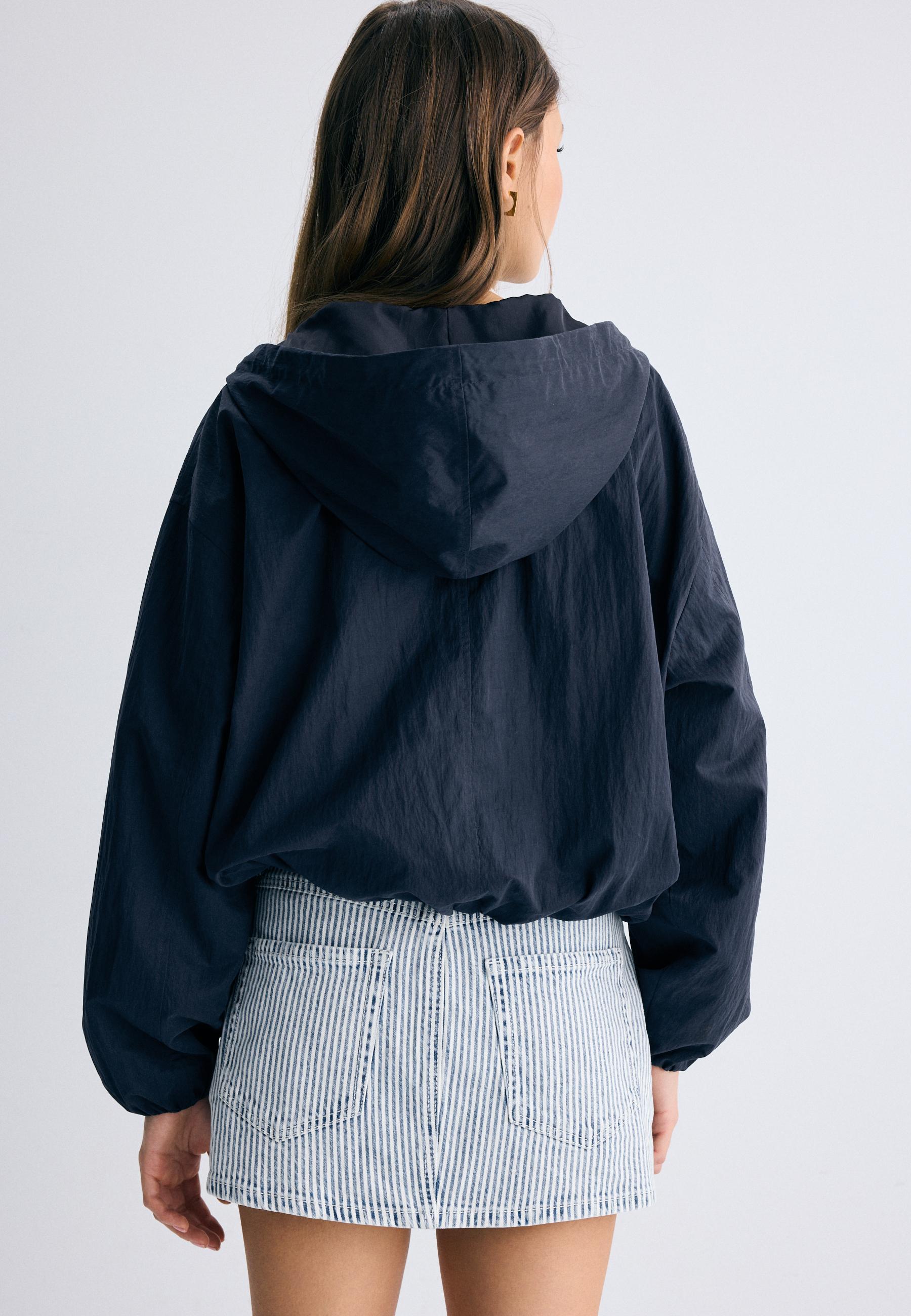 Basic nylon hooded jacket — Navy blue