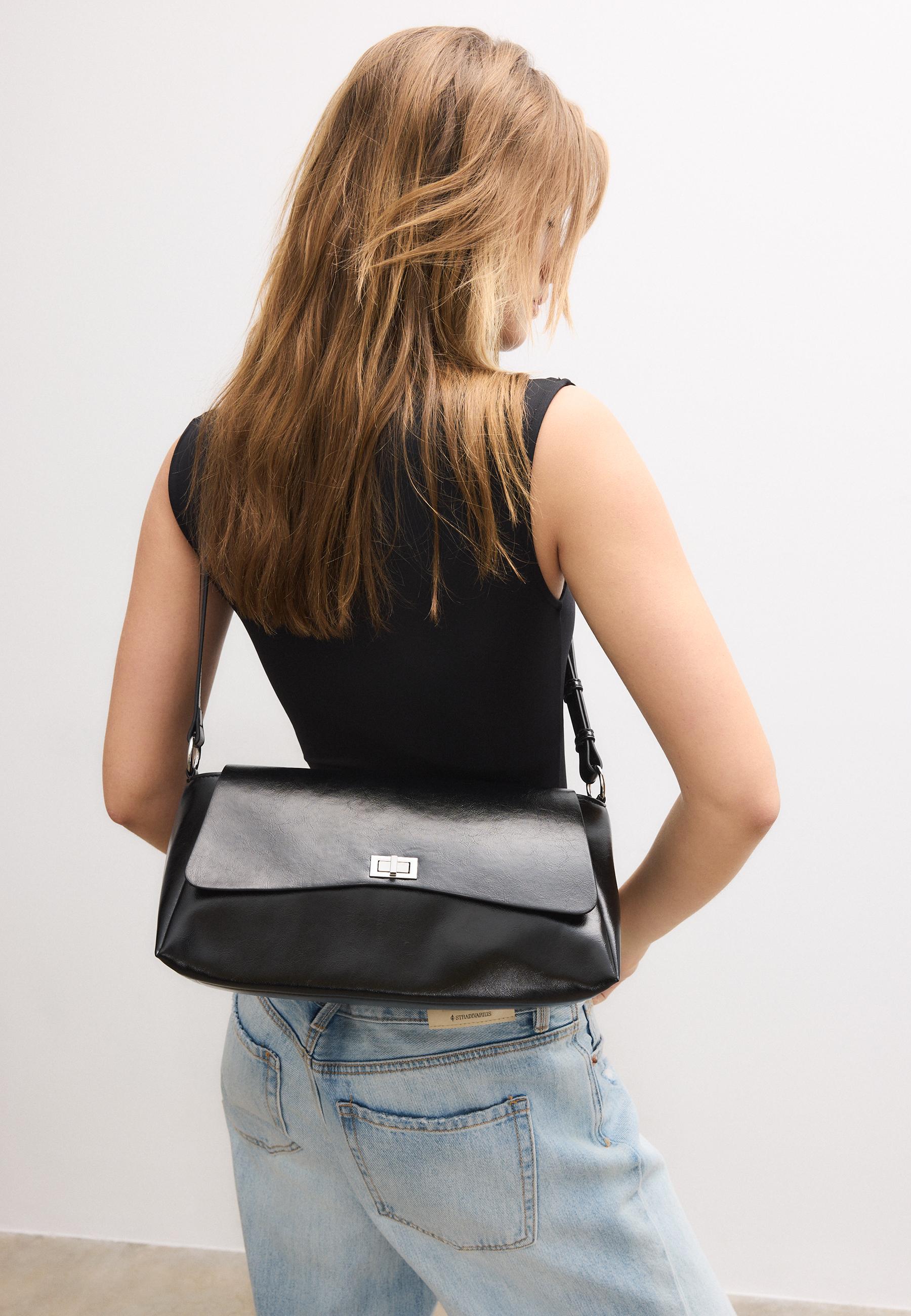LARGE FLAP CROSSBODY BAG — Black
